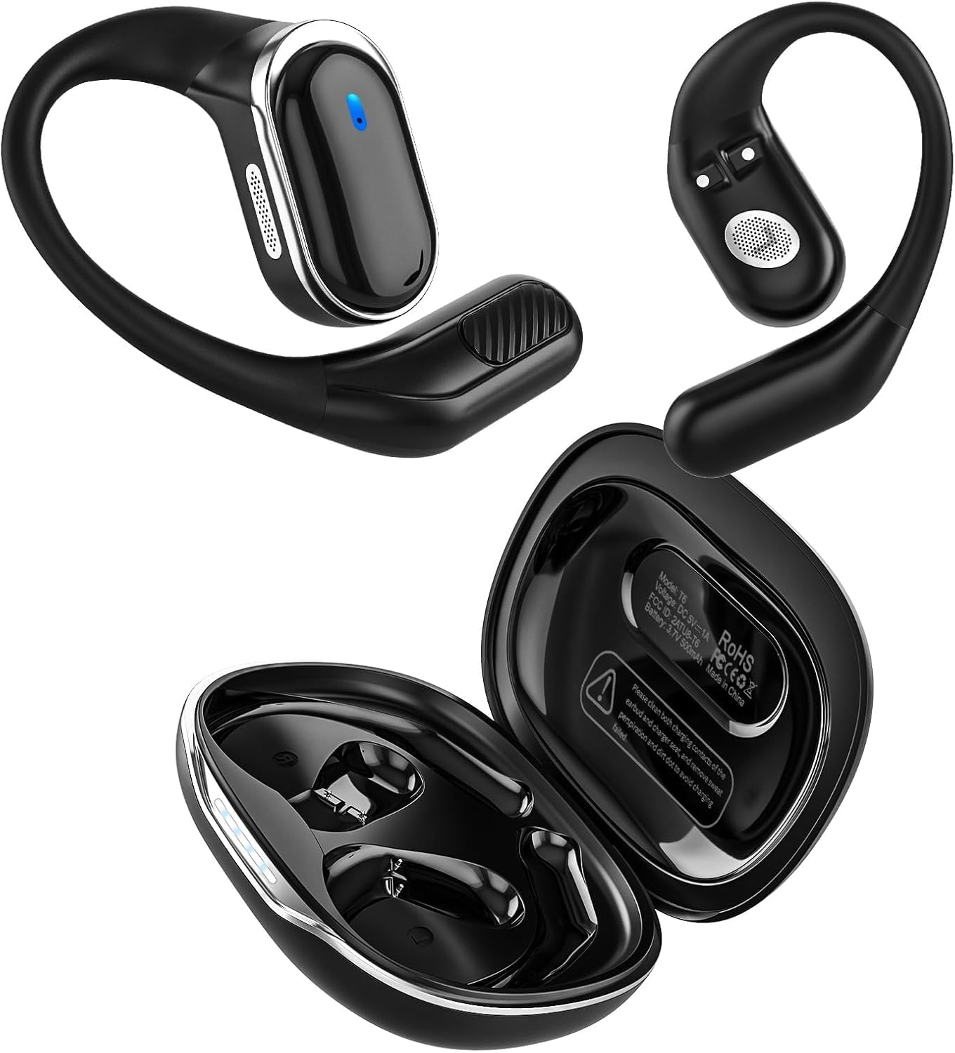 Auriculares inalámbricos de oído abierto con Bluetooth 5.4, 50 horas de autonomía, sonido estéreo y cancelación de ruido ENC; auriculares resistentes al agua (IPX7) con gancho ergonómico para deporte