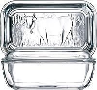 Luminarc Cow Butter Dish Tempered Glass with Lid - 1 Pound Capacity, Dishwasher Safe