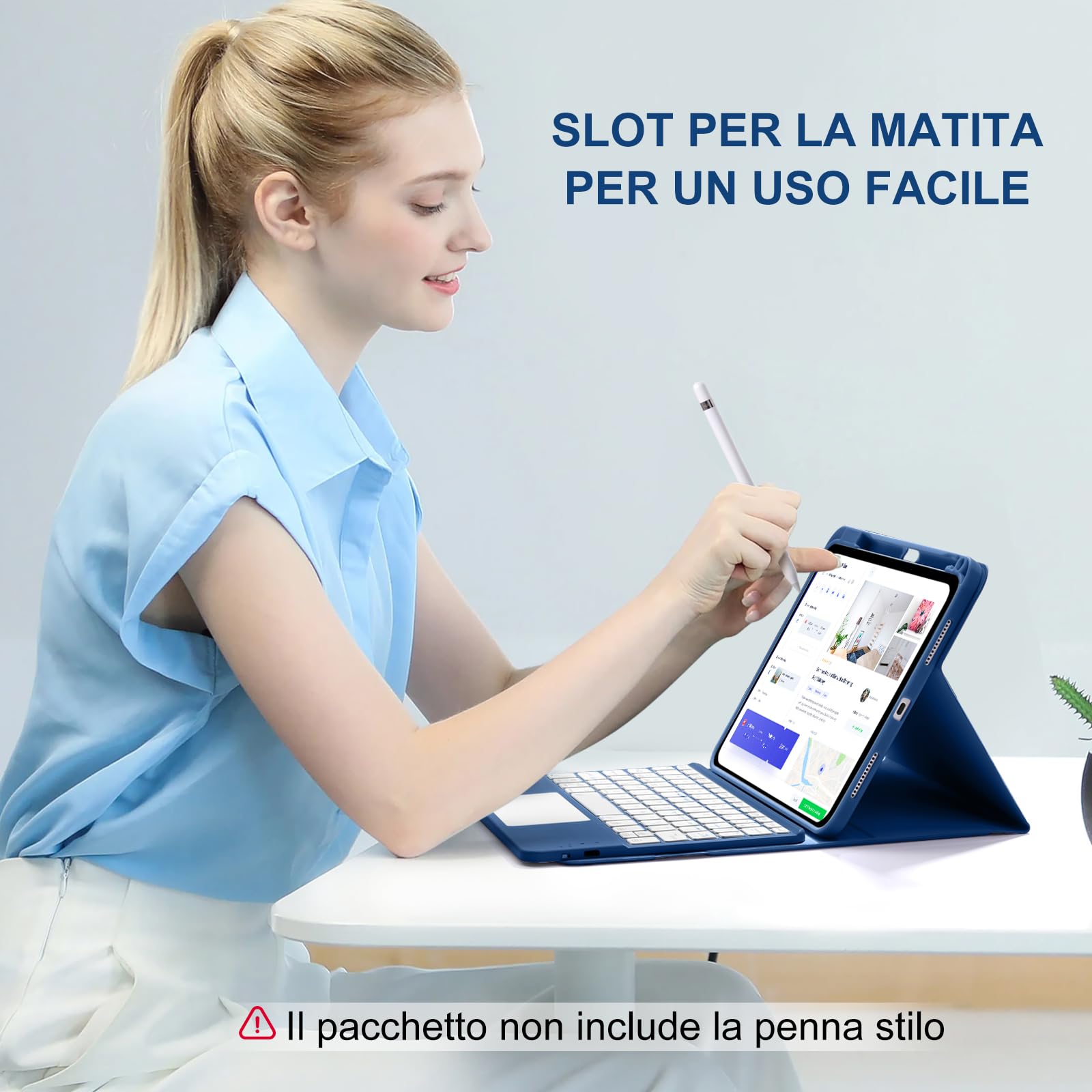 Vobafe Tastiera iPad 10 Generazione 10.9" 2022, Cover con Tastiera Rimovibile iPad A16 11 Pollici 2025 con Trackpad, Italiano QWERTY con 7 Colori Illuminato, Custodia con Portapenna, Blu Marina