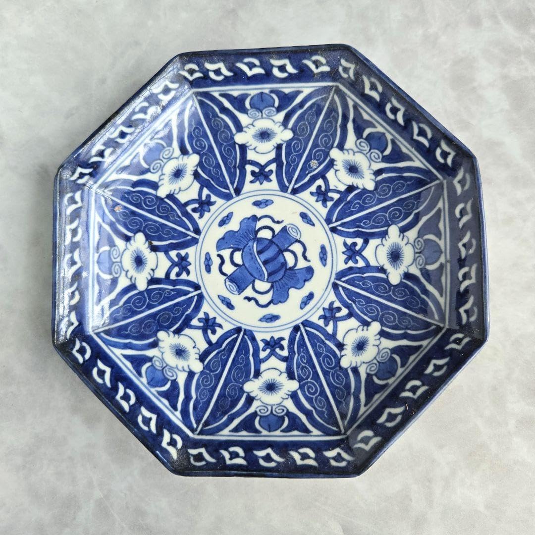 無傷完品　古伊万里　瑠璃釉　六寸皿　江戸時代　染付　金直し　金継ぎ　アンティーク 無傷完品 古伊万里 瑠璃釉 六寸皿 江戸時代 染付 金直し