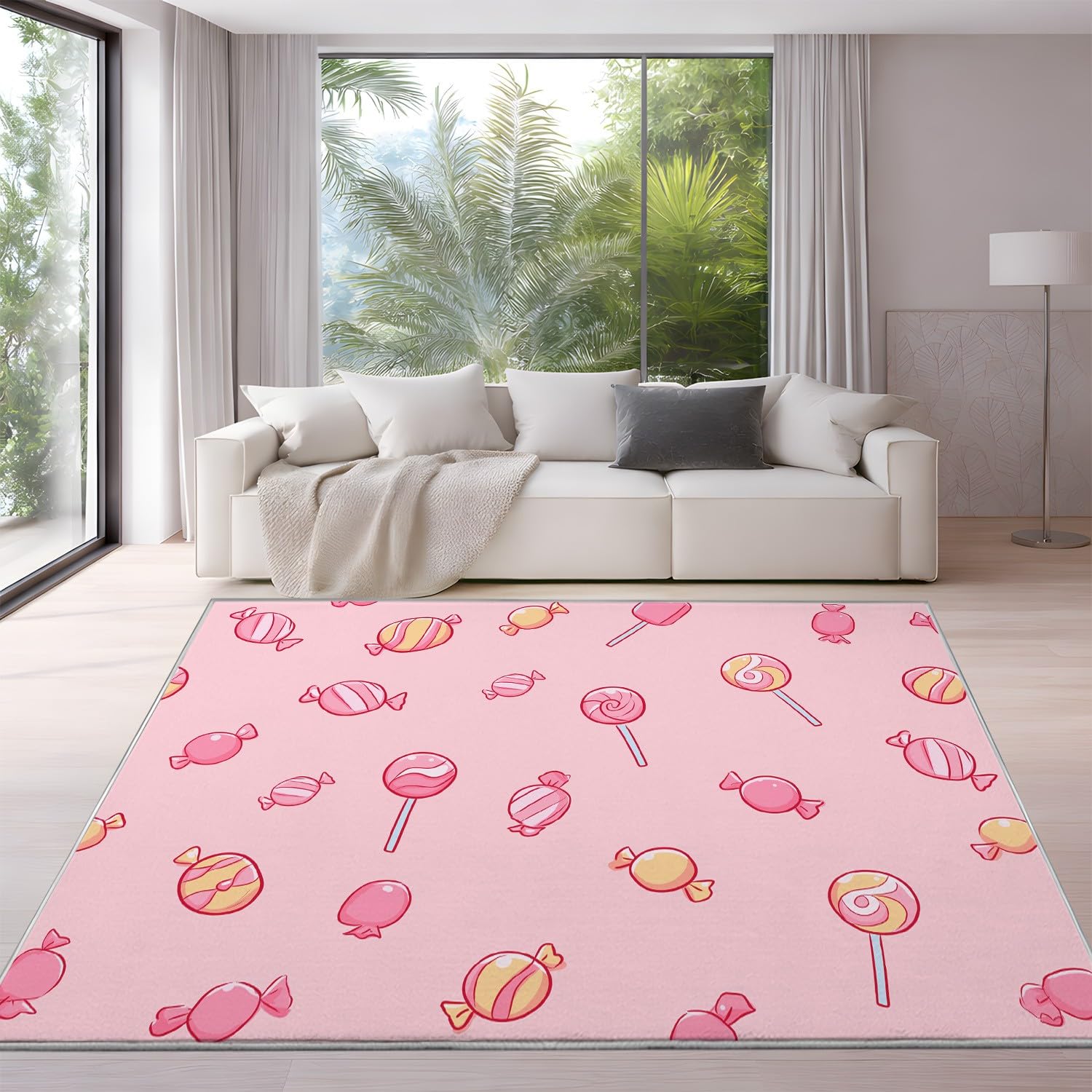 Genérico Dywan do salonu, sypialni, kuchni – 140 x 200 cm, z mikrofibry, przytulny, miękki z krótkim włosiem, antypoślizgowy, można prać w pralce, różowy, kreskówkowy słodki