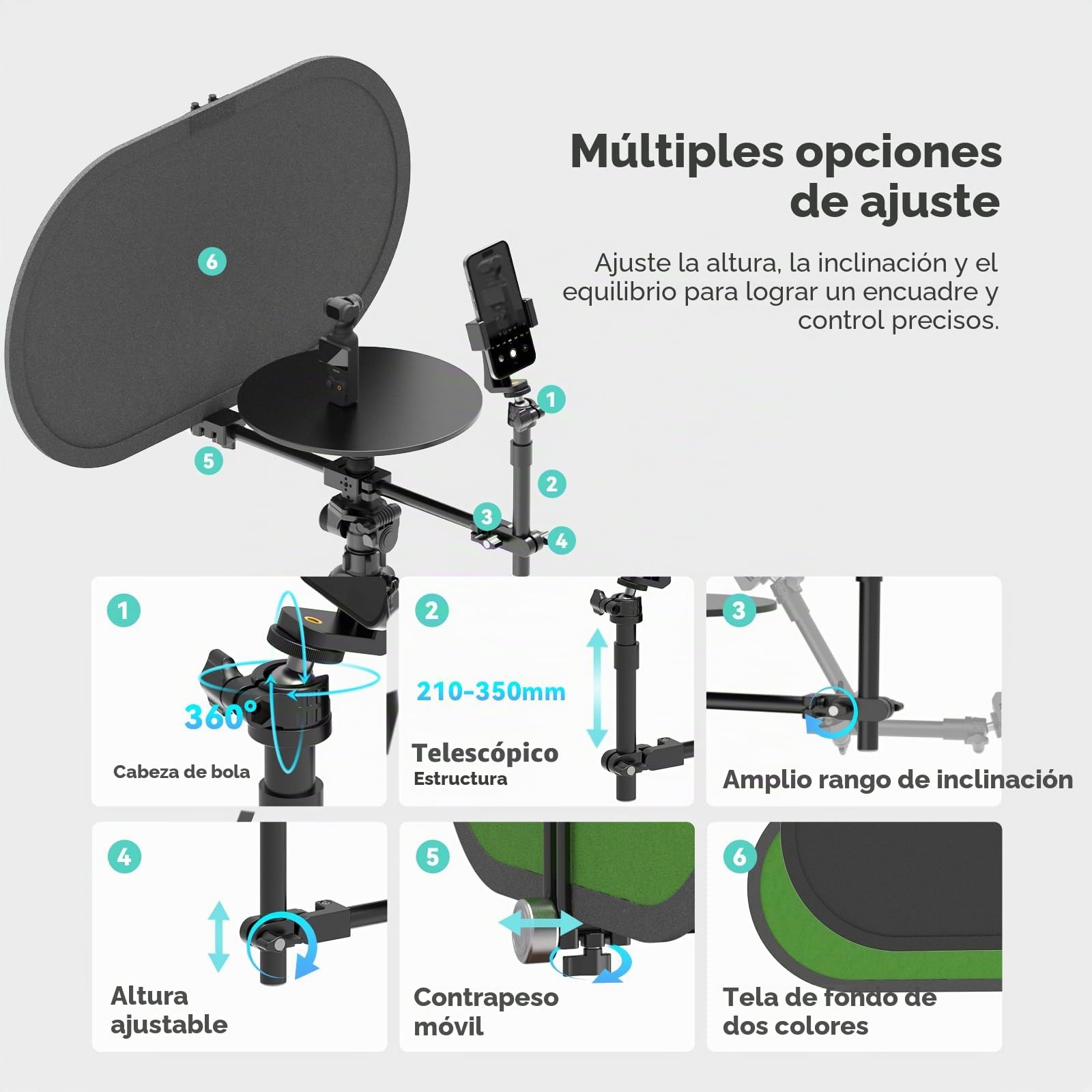 Plataforma Giratoria 360° para Fotografía con Fondo, Plato Giratorio Modular para Vídeo y Productos, Rotación Suave con Doble Rodamiento, para Smartphone, DSLR y Mirrorless, Carga 5 kg – V360MINI