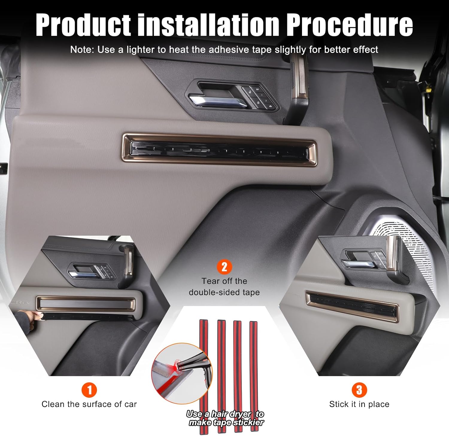 for Hummer EV Accessories Interior Side Door Panel Strip Cover Trim, ABS Inner Side Door Panel Trim Molding Kit for Hummer EV SUV Pickup Truck 2022-2024 2025+ 4PCS (Piano Black)