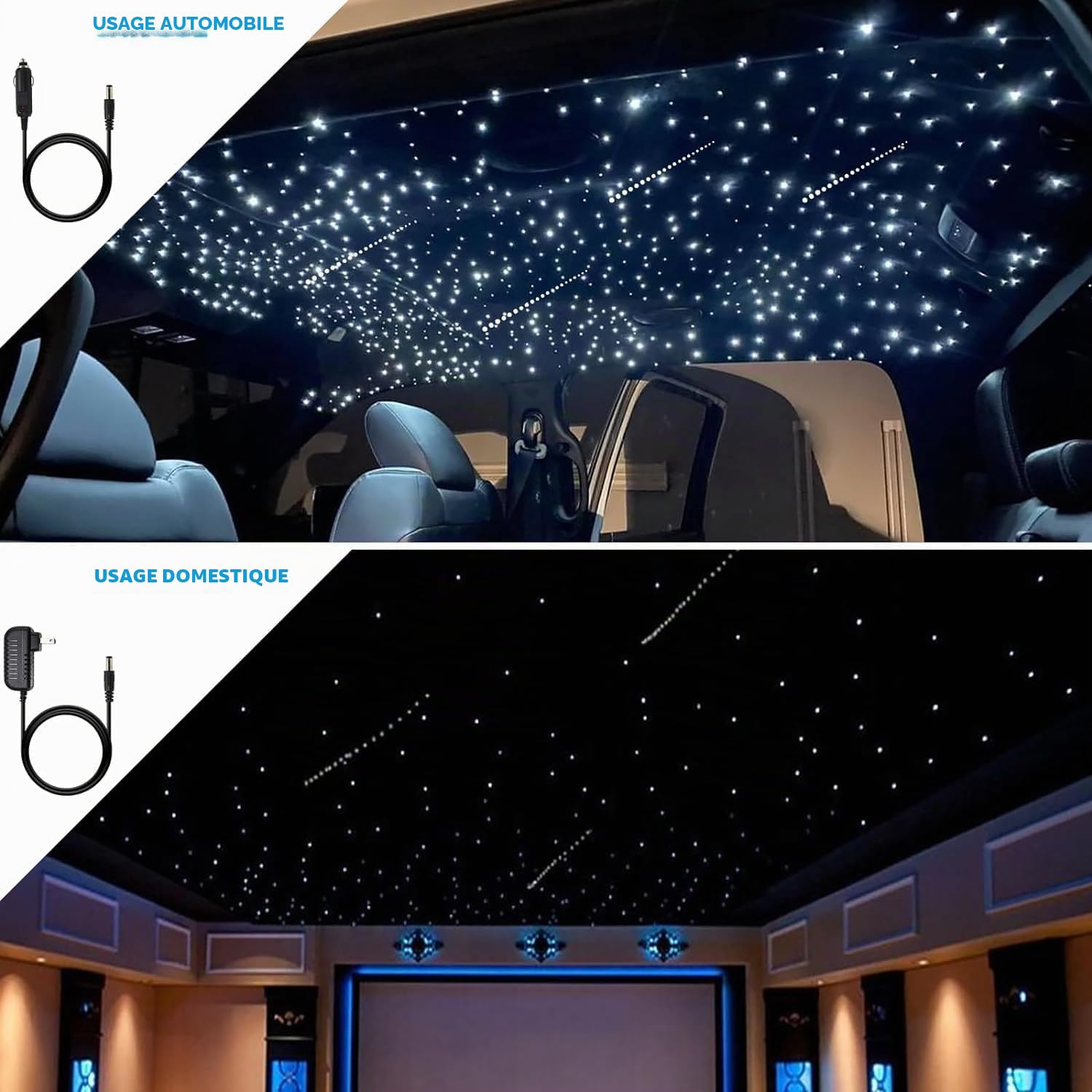 16W RGBW Starry Sky Meteor Fibre Optique Lumineuse pour Voiture/Plafond, 600pcs 0.03in 9.8ft Câble, LED Fibre Optique Star Plafonniers avec Shooting Star Light, App/Télécommande