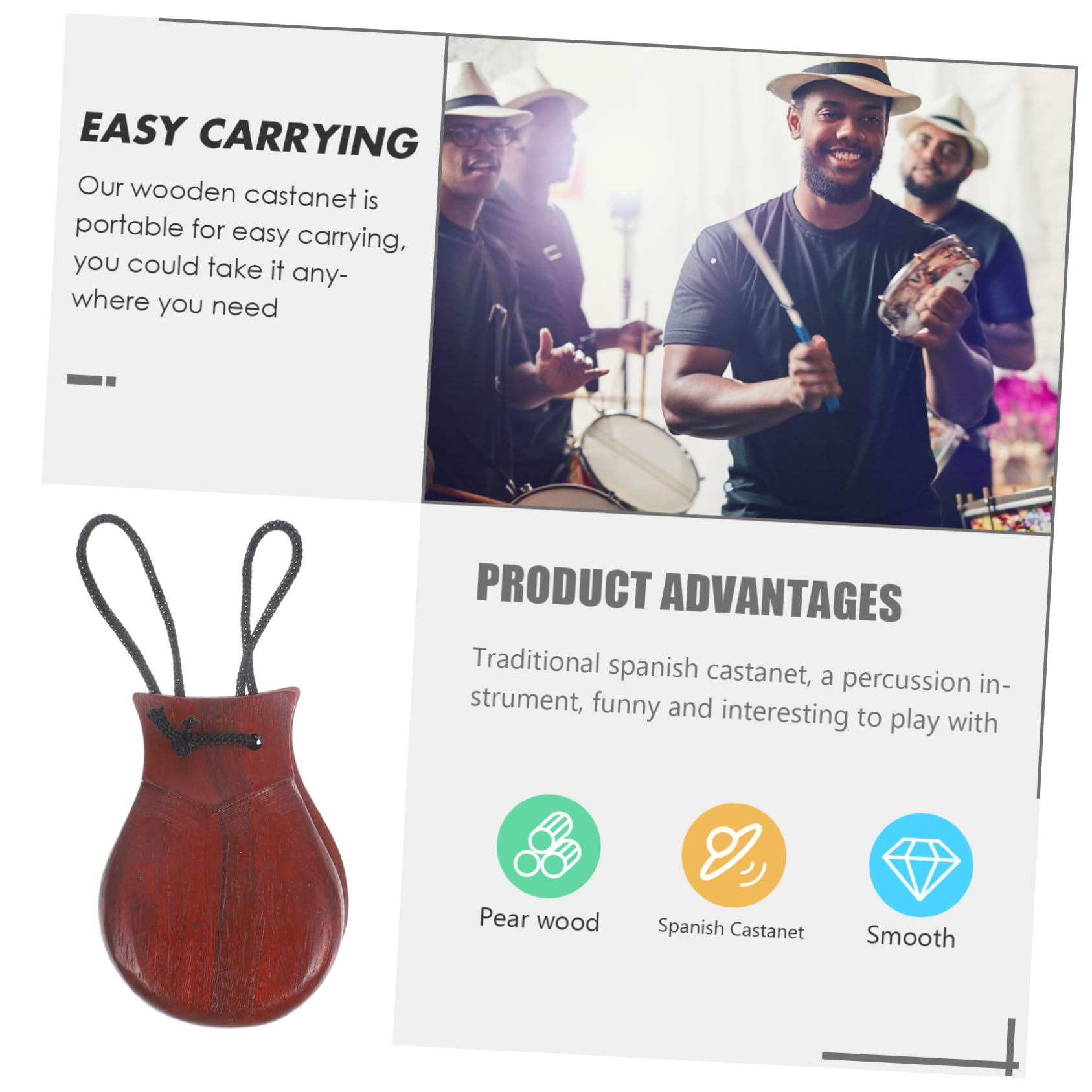 VANZACK Castanet Wooden Percussion Instrument for Adults Traditional for Adults Party Favors