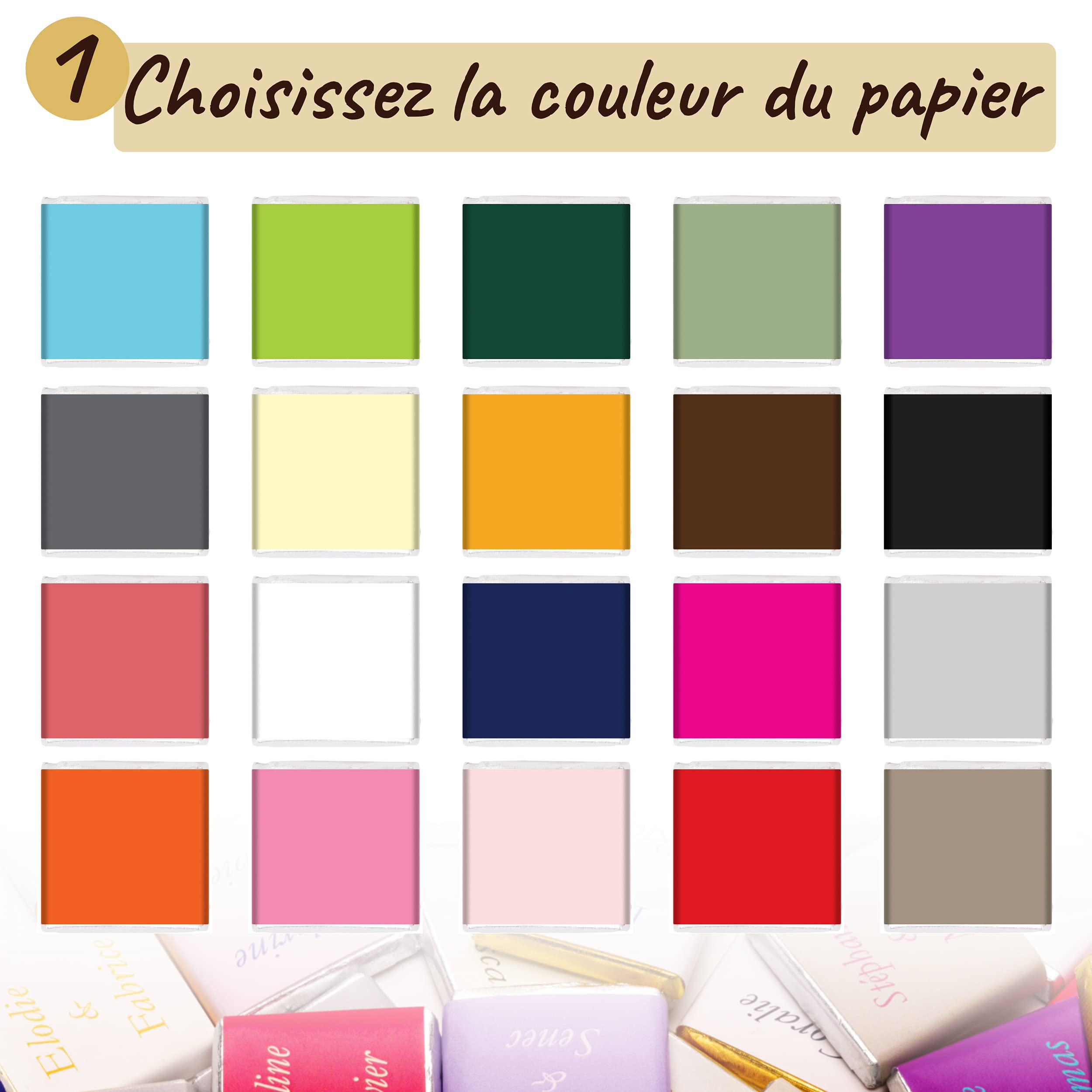 Coffret de 70 Carrés de Chocolat Personnalisés avec Textes et Couleurs | Personnalisez votre Texte et vos Couleurs, 7 Saveurs au Choix, 100% Pur Beurre de Cacao, Fabriqué en France, 350 Gr