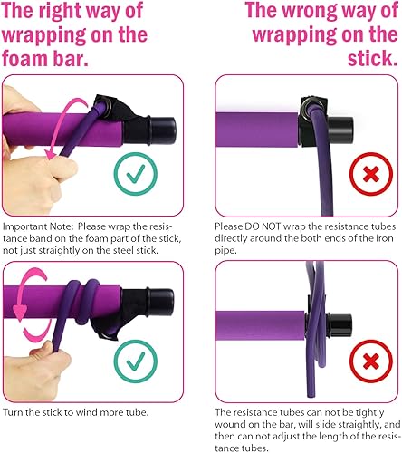 Miniatura 5 de Viajero Kit de barra de pilates para entrenamiento portátil de gimnasio en casa, 2 bandas de resistencia de ejercicio de látex, palos de 3