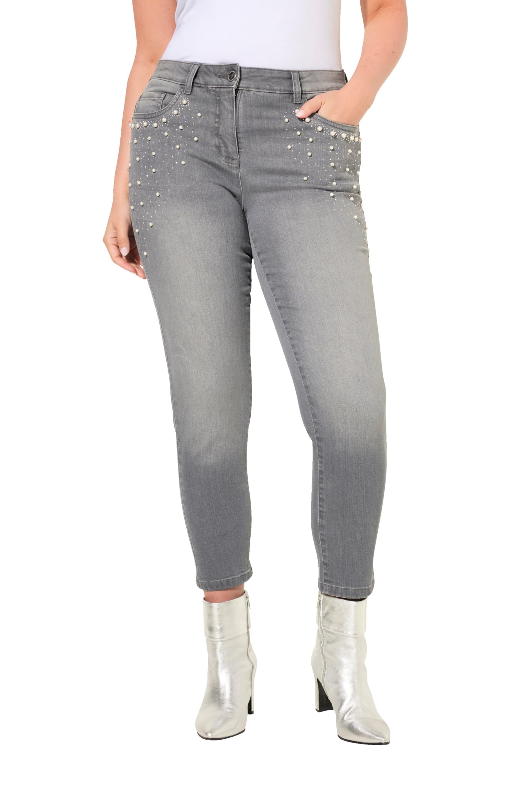 MIAMODA Damen große Größen Übergrößen Plus Size Jeans, Skinny Fit, Zierperlen an den Taschen, 5-Pocket 833860