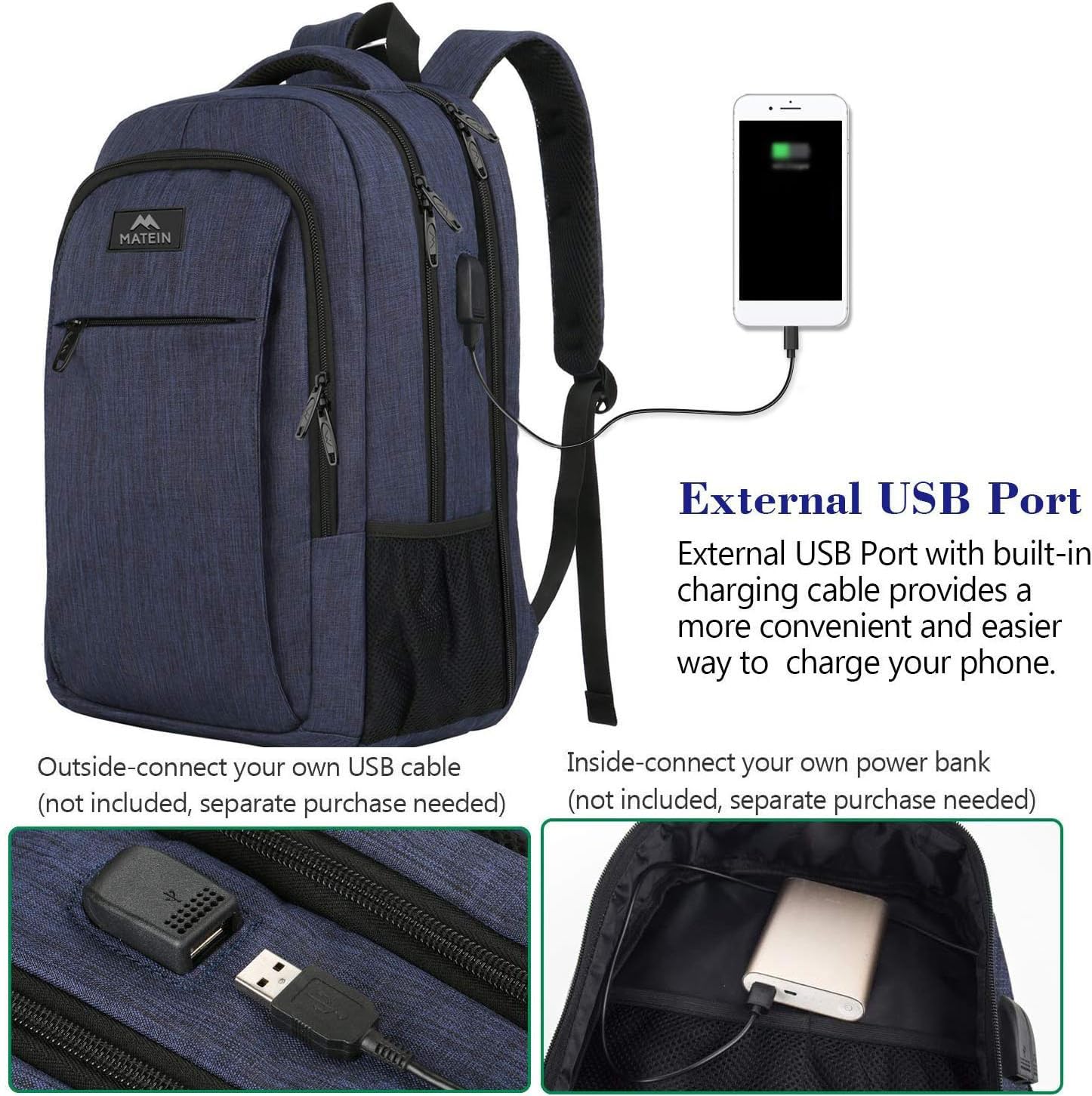 zaino per computer portatile, grande zaino da viaggio da 17,3 pollici, con scomparto per laptop, porta di ricarica USB, antifurto, impermeabile, da lavoro