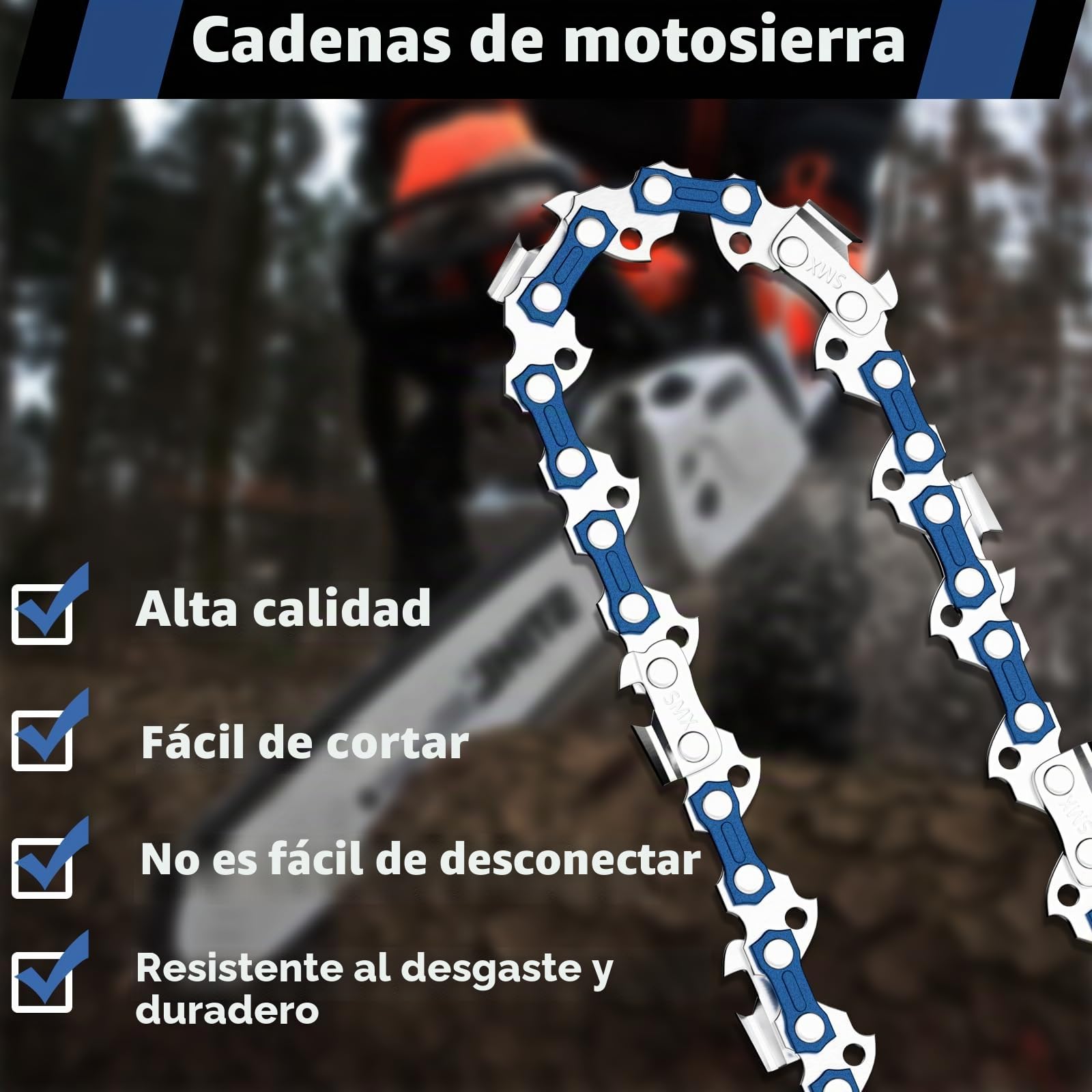 3 Cadena de Motosierra 12 Pulgadas (30cm) con Caja de Plástico, Motosierra Sierra Cadena 3/8" LP, 44 Eslabones, 1.3mm (0.050"), Cadena Motosierra de Repuesto para Espadas de 30cm