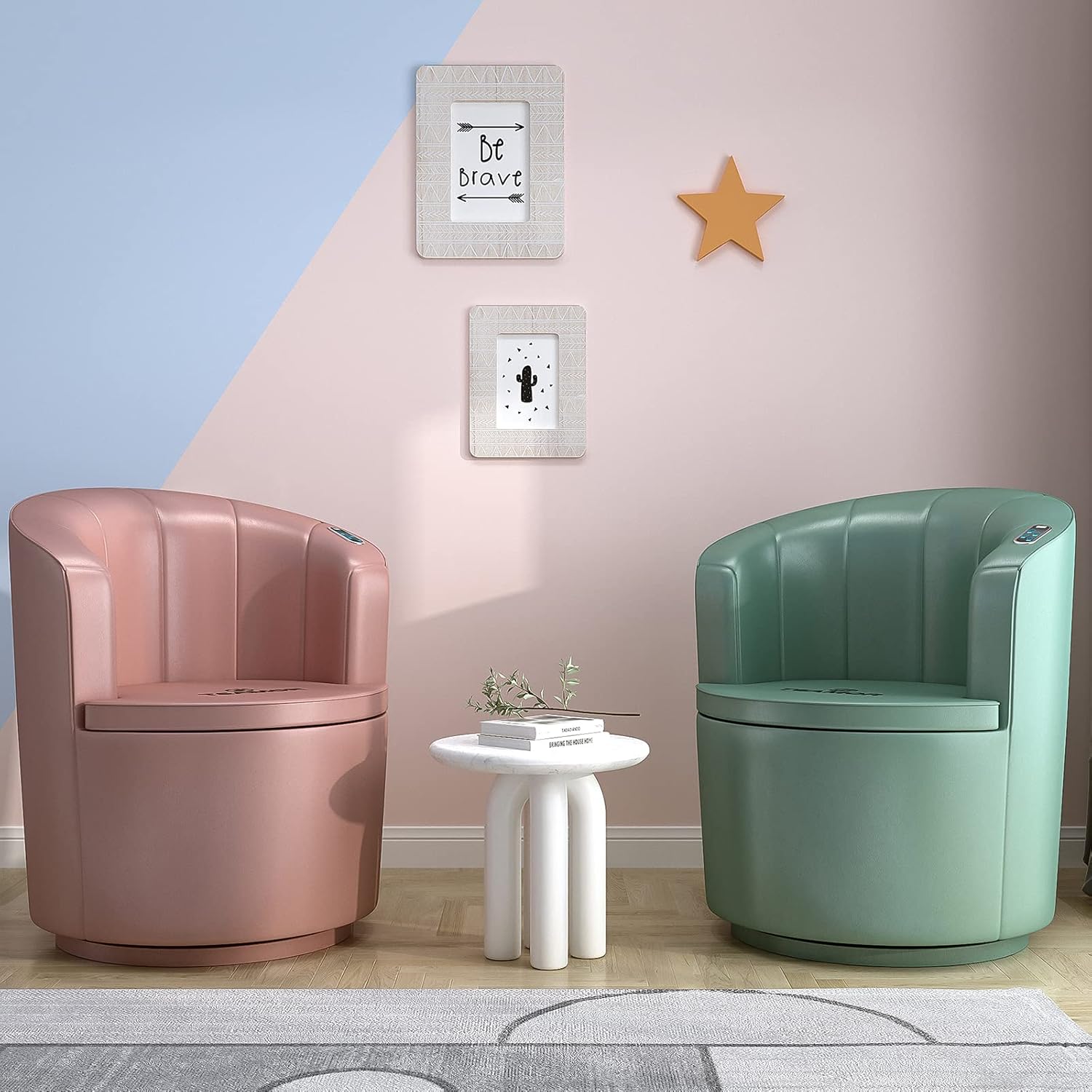 TEAMOR Lounge Back Massage Chair - Slade Contemporary Leisure Massager Armchair for Salon Spa and Home, Round Barrel Accent Swivel Chair, Light Pink : Beauty & Personal Care