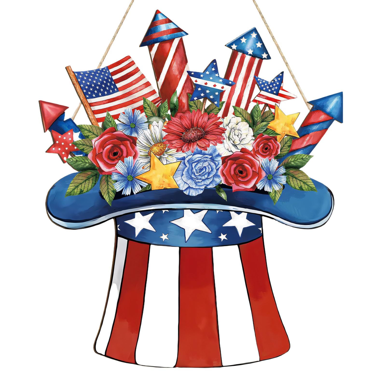 Patriotic Hat Shaped Wooden Wall Hanging for Holiday Decor Featuring Stripes and Symbol Pattern Wooden Holiday Wall Art
