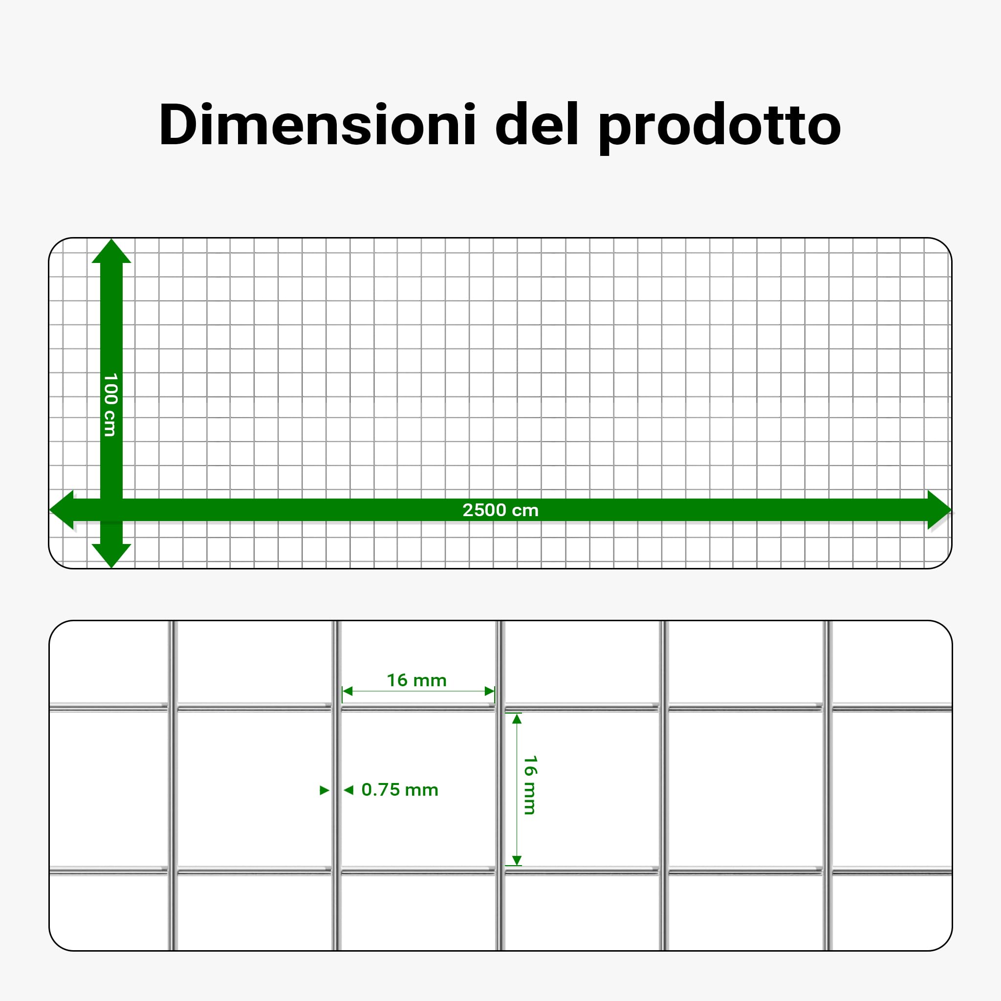 Wiltec Rete metallica per voliera recinzione Acciaio zincato Rotolo 1m x 25m Spessore 0,75mm Maglie 16x16mm
