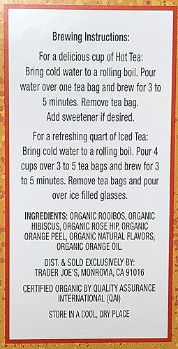 Miniatura 2 de Trader Joes - Mezcla de té de hierbas orgánico de naranja sanguina Rooibos, saborizado con otros sabores naturales, sin cafeína, 20 bolsas de té,