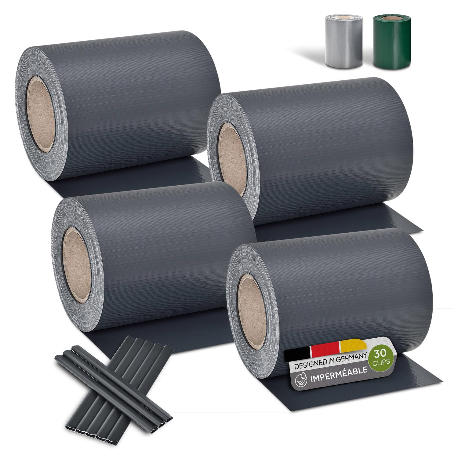 Juskys Rouleaux Brise-Vue en PVC pour clôtures à barreaux Doubles - 4 Rouleaux de 35 m, 120 Clips de Fixation - Film Anti-Regards pour clôture Protection visuelle - Anthracite