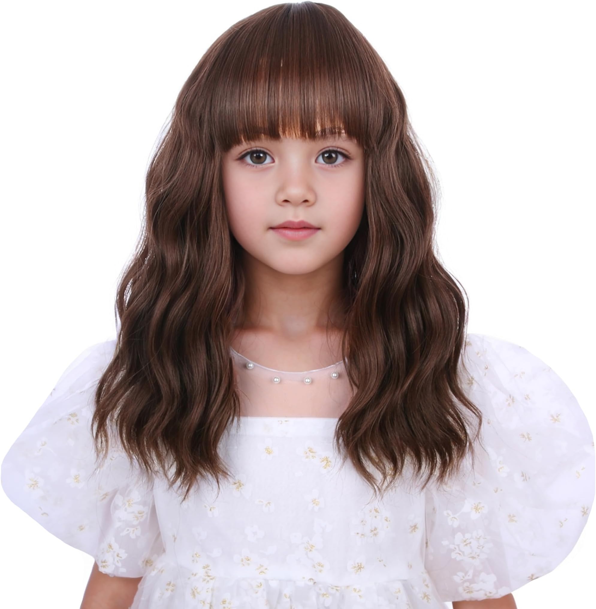 Mixed Brown Wigs for Kids Short Chocolate Brown Wig with Air Bangs Heat Resistant Synthetic Wig