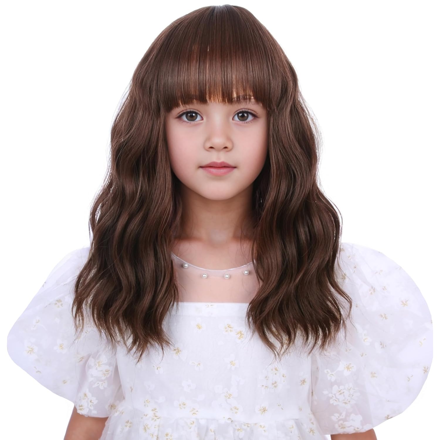 Mixed Brown Wigs for Kids Short Chocolate Brown Wig with Air Bangs Heat Resistant Synthetic Wig