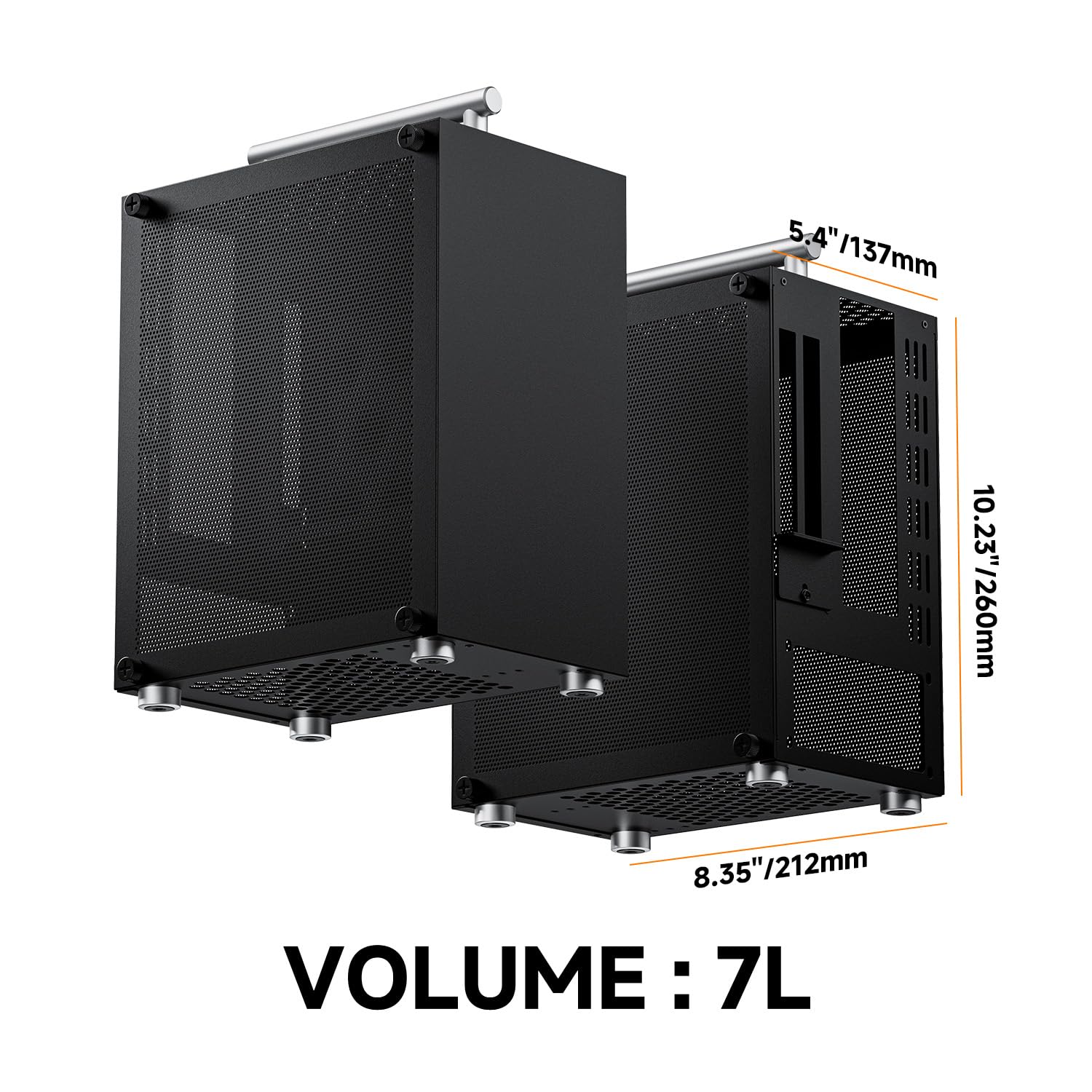 Custodia per PC Mini ITX, supporto SFX SFX-L PSU, raffreddamento CPU 70 mm e GPU 206 mm, custodia portatile per computer con fattore di forma ridotto con manico staccabile, nero