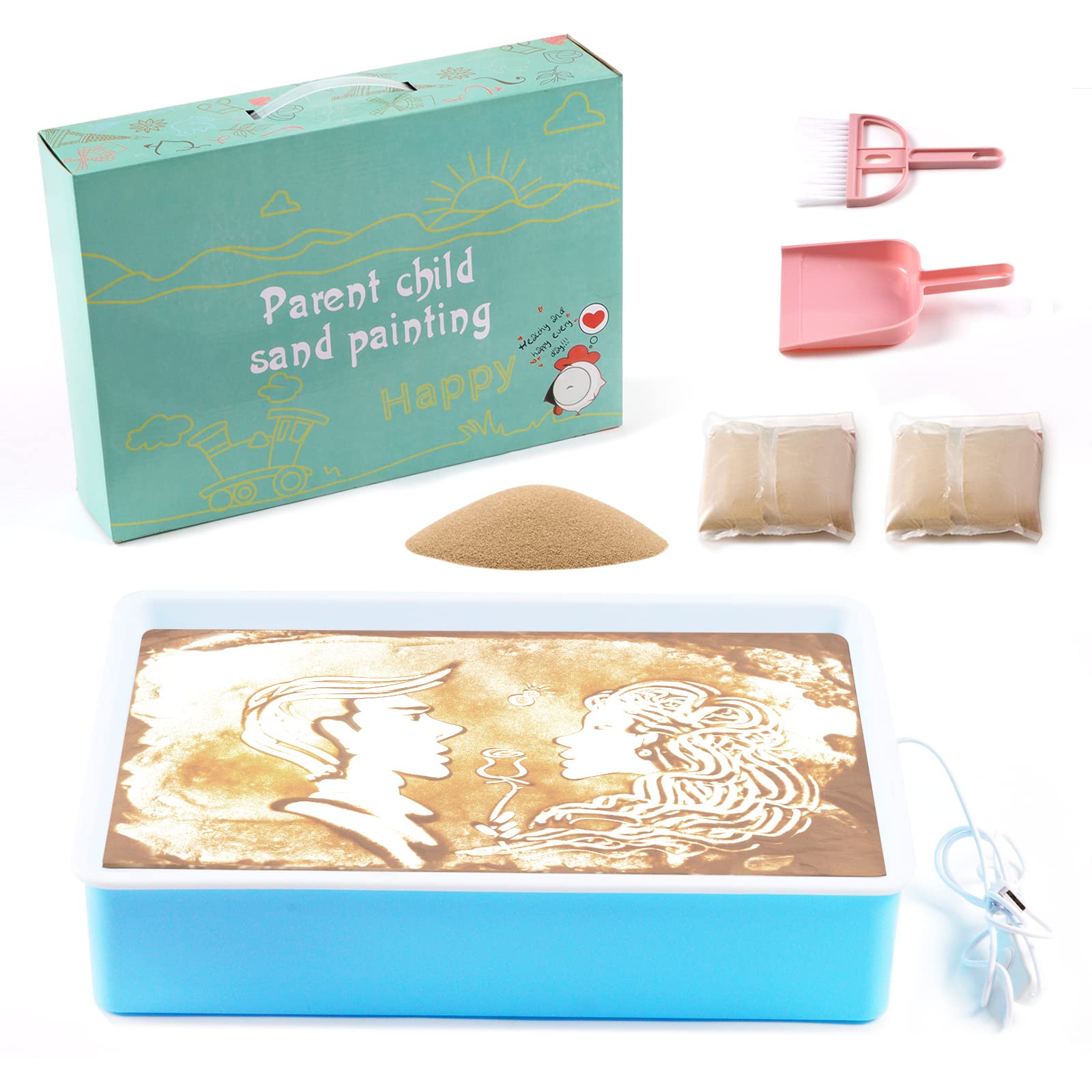 Odoorgames Sand Painting Light Box for Kids | Sand Art Table | Sensory Activity Kids Table | Preschool Art Toys | 3 Color Temperature & 10 Levels Adjustable Brightness | 16" (Blue)