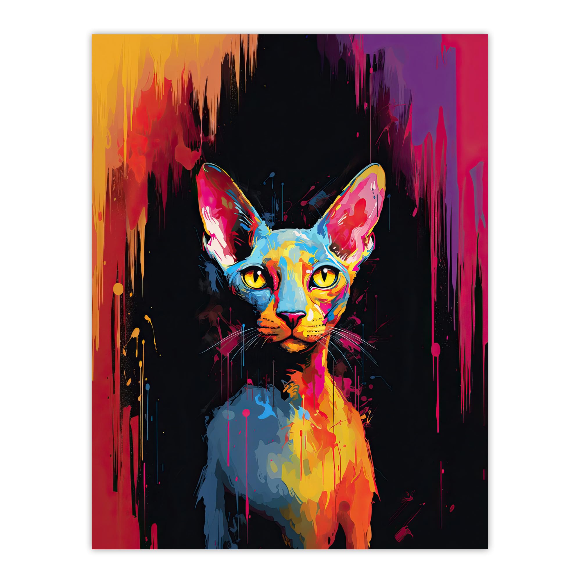 Sphynx Cat Wall Art Print - Colourful Pet Portrait Painting Poster - W24 x H32 inch - Artery8