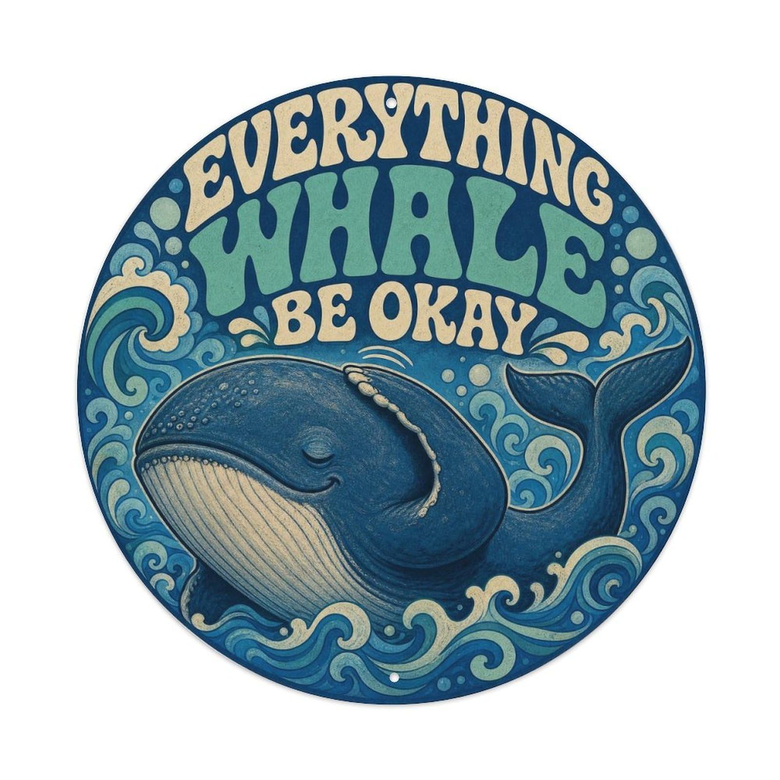 Okngb Style Whale Playful Pose Marine Animal Vintage Cartoon Rustic Metal Tin Sign Plaque Wall Decor For Cafe, Man Cave, Club Bar, Office, Home Garden Round Metal Poster 8X8inch