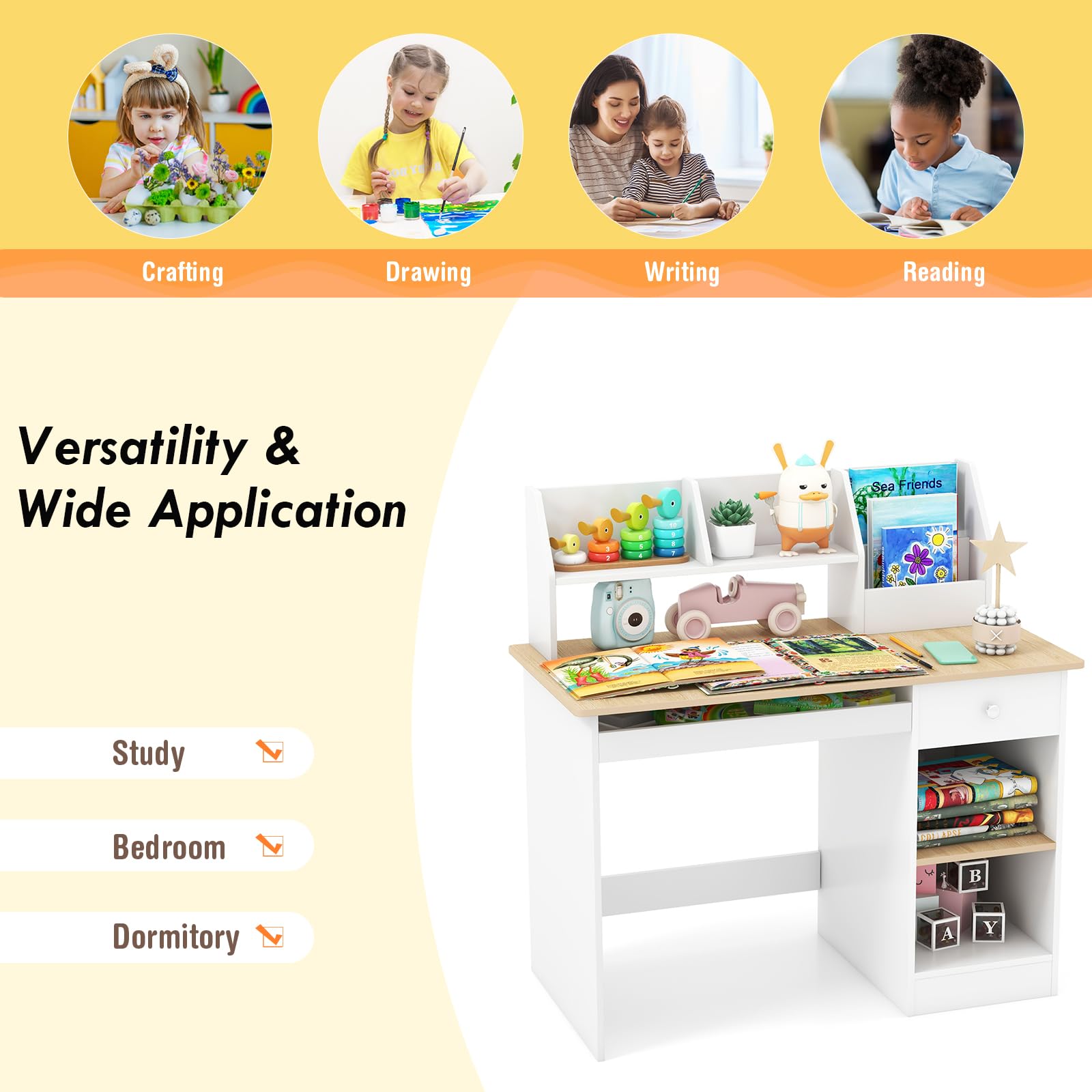 LIFEZEAL Bureau Enfant Avec Rangement, Bureau D'écriture Avec