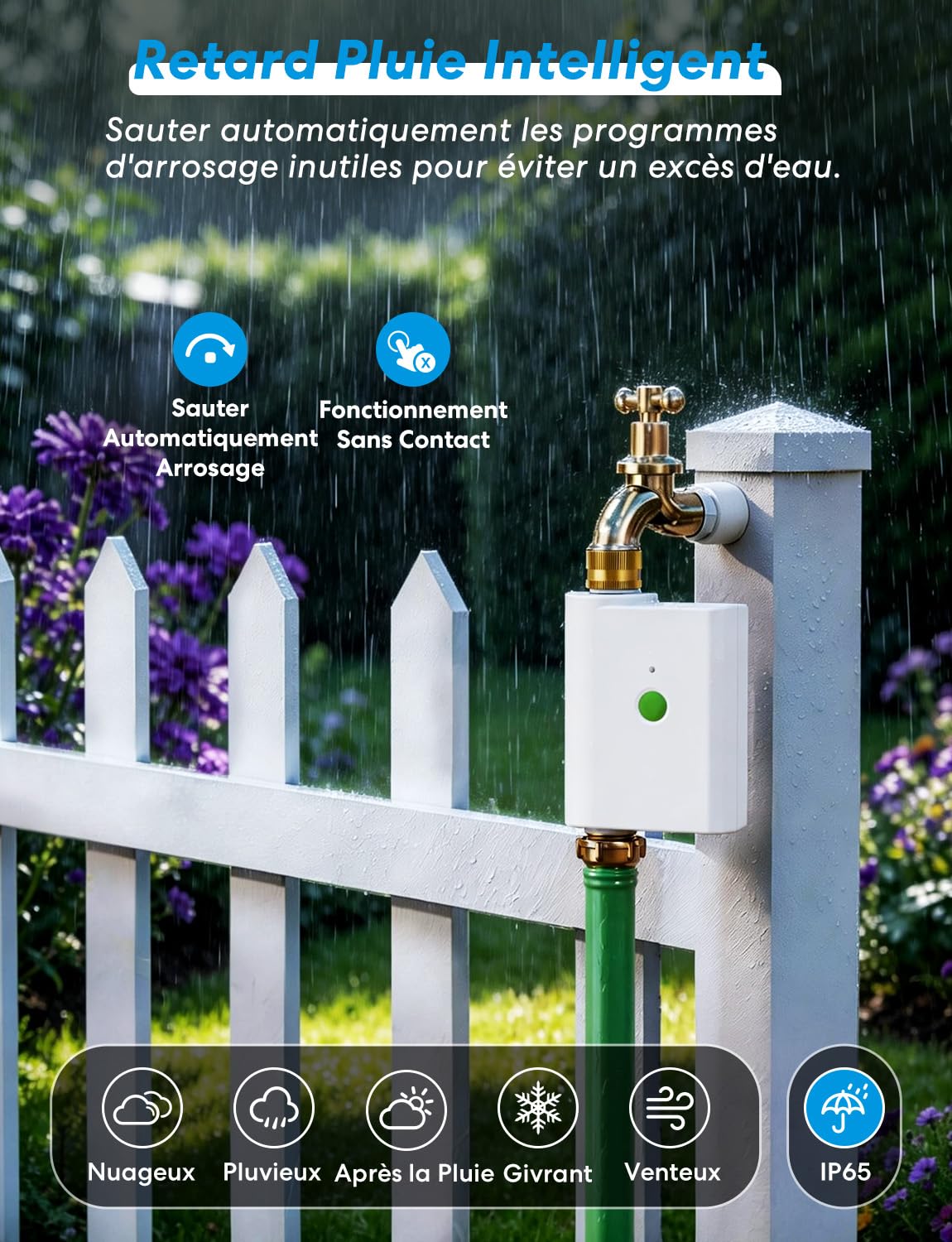 Meross Programmateur Arrosage WiFi MST100, Arrosage Automatique & Report Pluie - APP, Suivi Conso d'eau, Raccord Double en Laiton, Compatible avec Apple HomeKit, Alexa et Google Home, Blanc, 2.4GHz