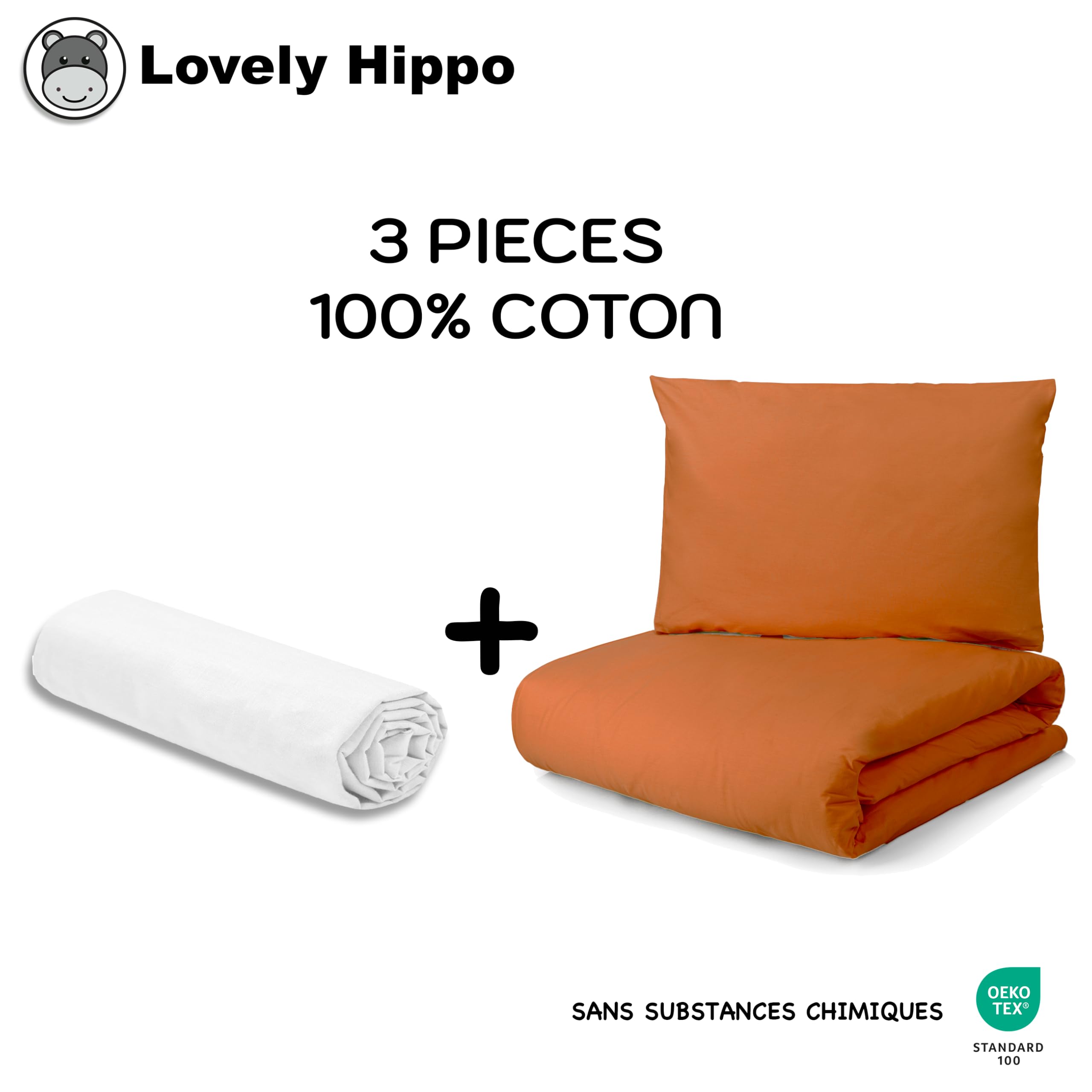 Lovely Hippo Bedding Set - Hoeslaken 80 x 160 cm, Dekbedovertrek 120 x