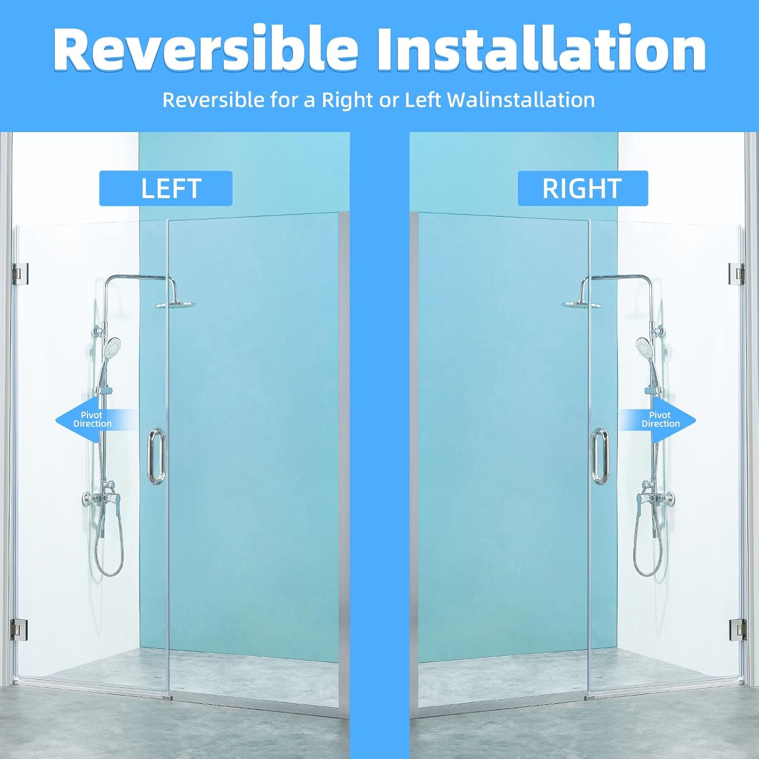 Pivot Shower Door, Adjustable Width 58.5-60" W x 76" H Shower Glass Door with 3/8" (10mm) Clear SGCC Tempered Glass with Nano Easy-Clean Coating, L01 Chrome hinged Shower Door