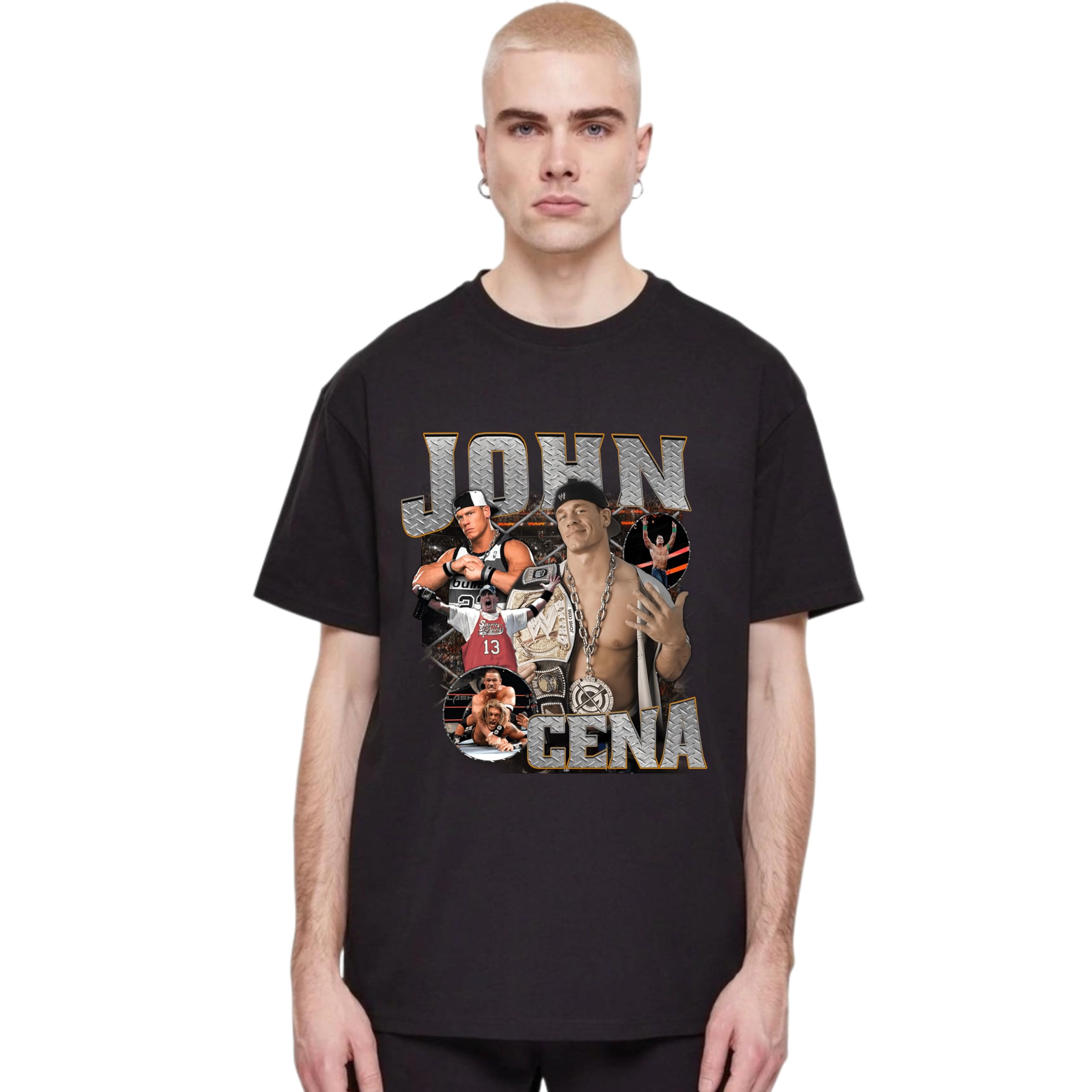 Style Breeze John Cena Printed Oversized Black Cotton T-Shirt for Men