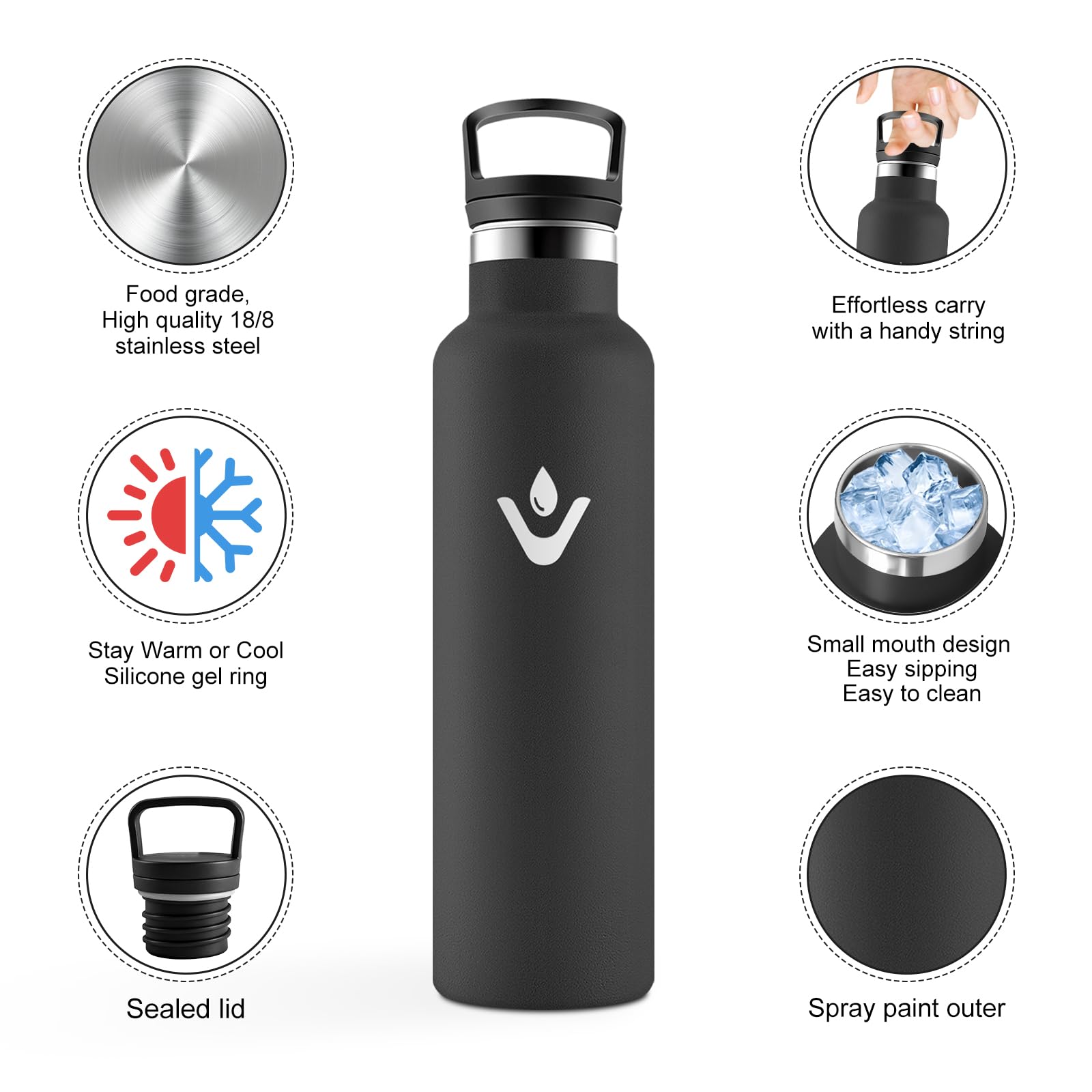 JAPORIA Borraccia Termica 750ml, Bottiglia con Cannuccia, senza BPA, Riutilizzabile, a Prova di Perdite, per Viaggio, Campeggio, Scuola, Gimnasio