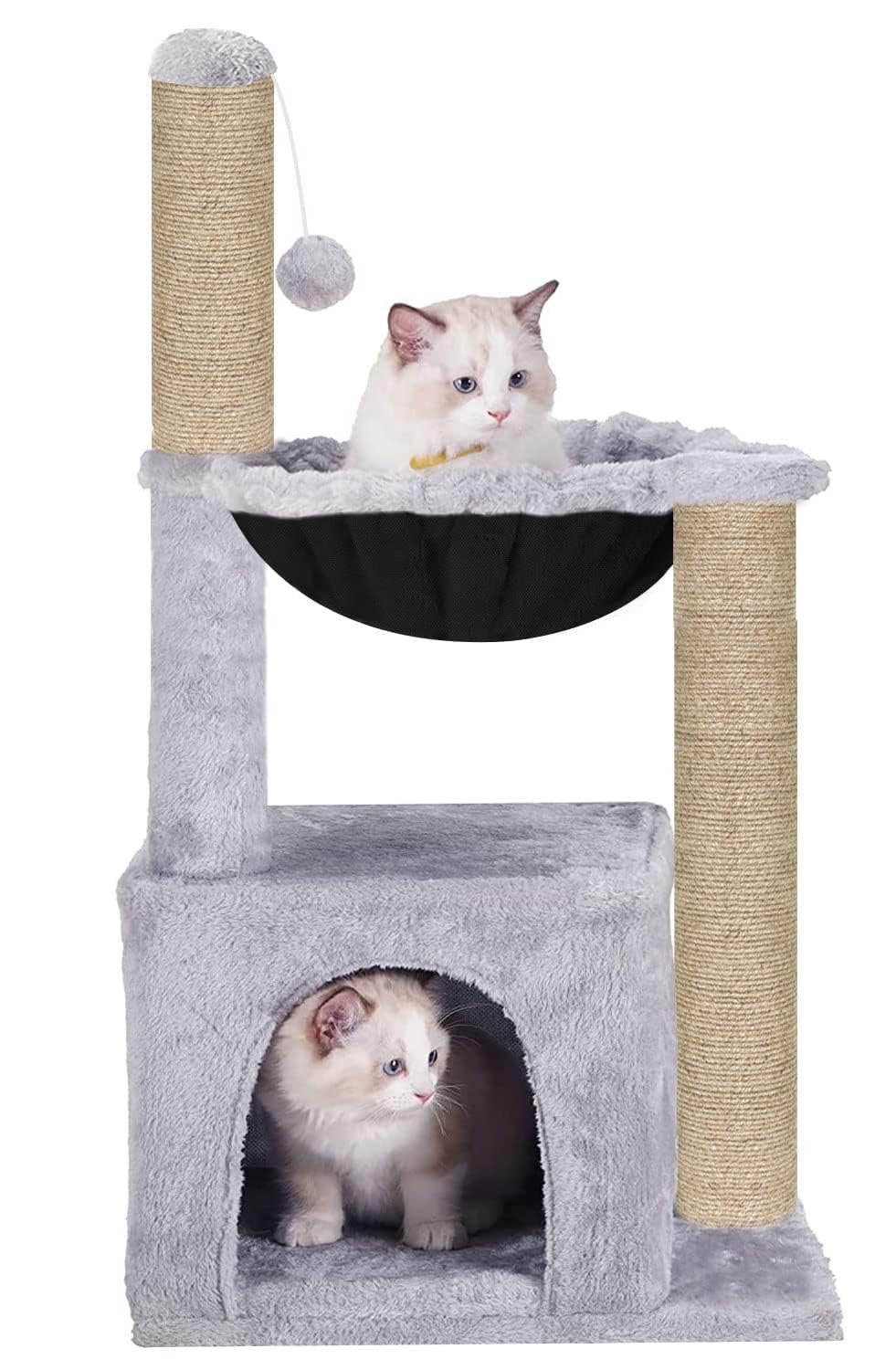 Purrway Plush Fabric Activity Kitten Cat Tree - Condo | Hammock | Jute Rope Scratching Posts | Furry Ball | for Small Cats & Kittens (Height 35 Inch) (Grey - FURR-70) (B0D1GBJLLR) Amazon Price History, Amazon Price Tracker