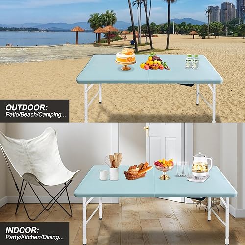 Miniatura 104 de Mesa plegable de plástico portátil de 4 pies/6 pies/8 pies, mesa de comedor de picnic blanca y negra, plegable por la mitad para campamento, fiesta