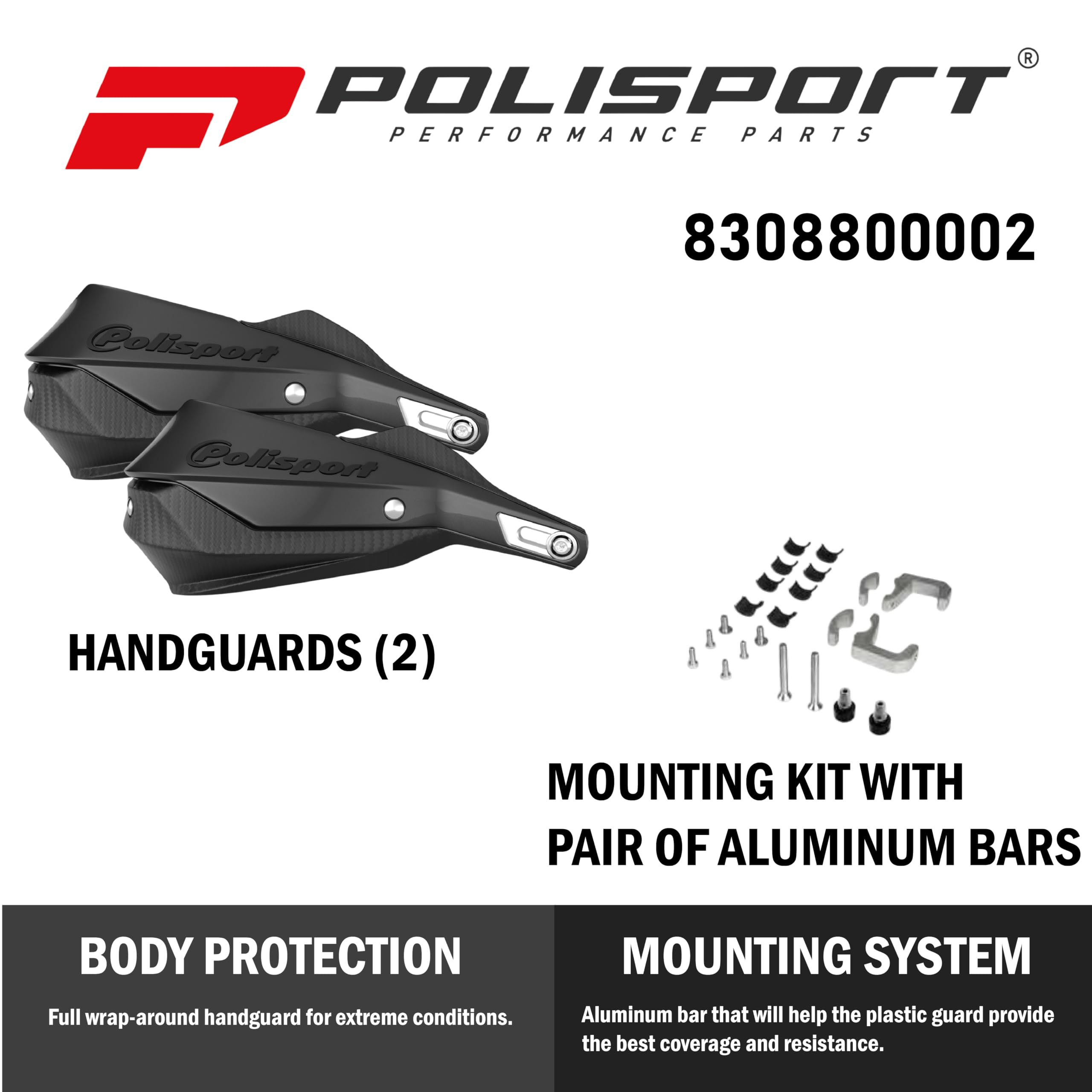 POLISPORT 8308800002 - Paramanos TRAIL BLAZER 2 puntos de fijación MX-Style fabricado en plástico con kit de montaje incluido compatible con todos los modelos de motocross/enduro en color negro