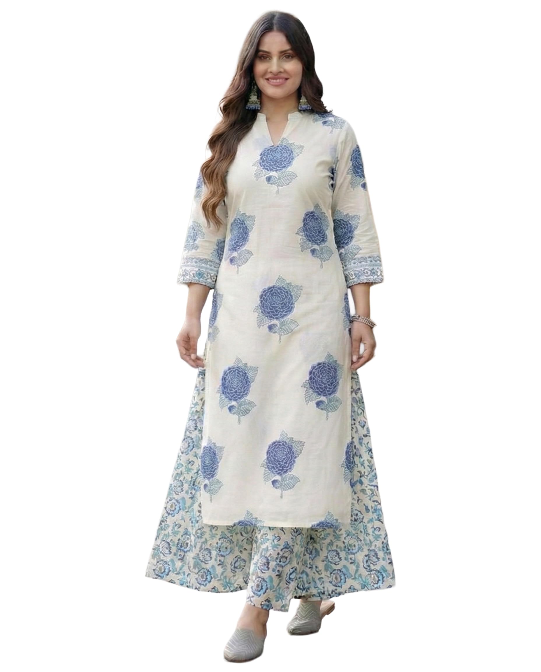 anni designer Women’s Viscose Blend Straight Printed Kurta Palazzo Co-ord Set | Ethnic Kurti Palazzo Suit | Round Neck 3/4 Sleeve Indian Traditional Outfit | 2 Piece Co ord Set for Women-picture-34