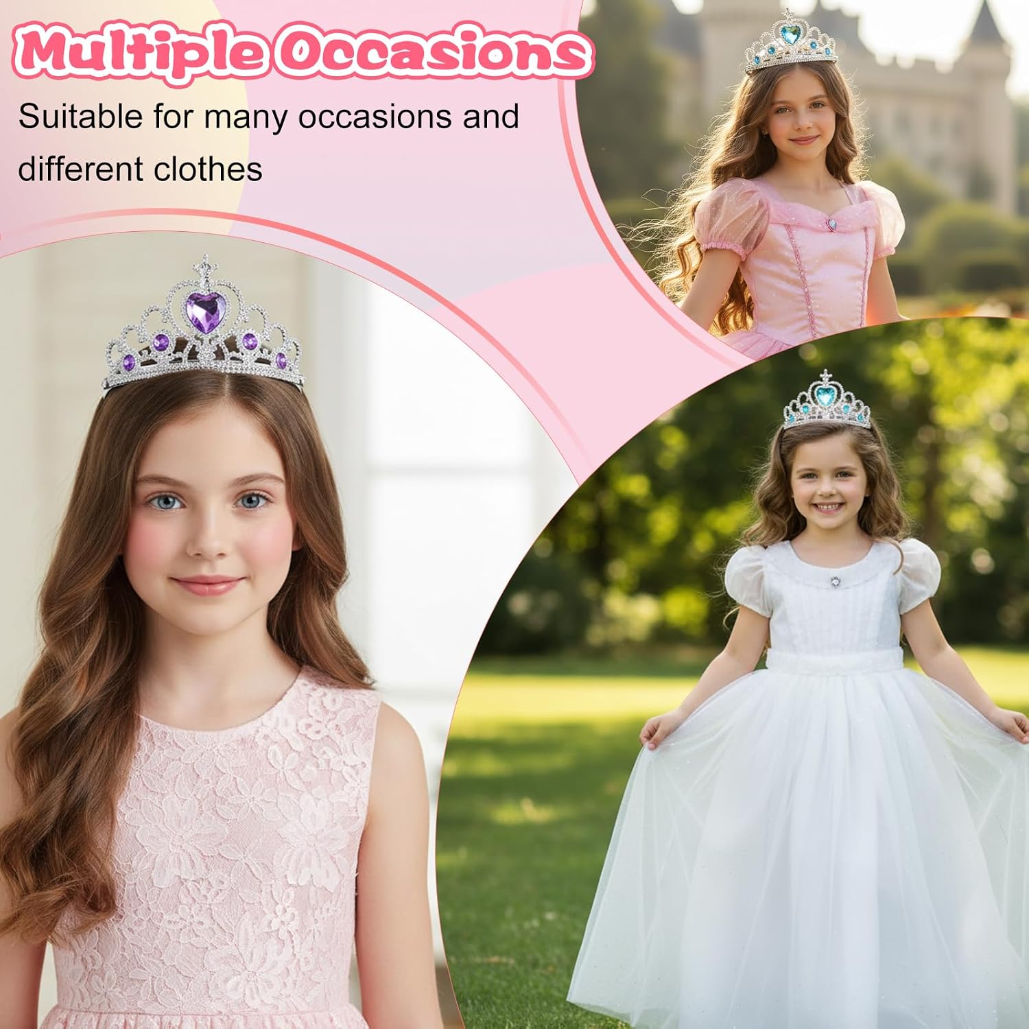 MAQUITA 28 Pcs Girls Princess Crowns and Tiaras Bulk, Plastic Tiaras Crowns Princess Dress Up Costume Role Play Birthday Party Favors Accessories for Women (4 Colors)
