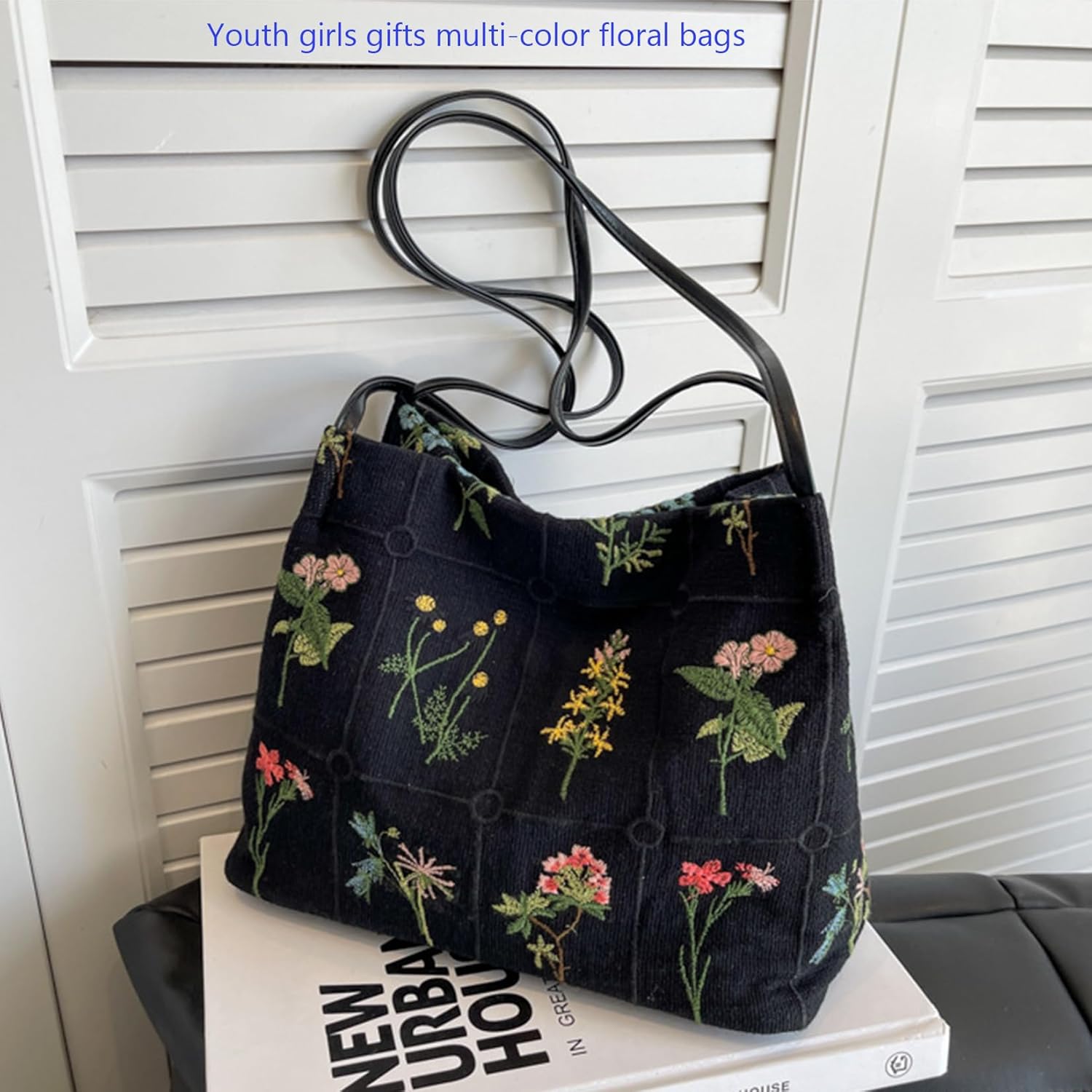 Floral Canvas Purse for Women, Embroidered Handbag, Small Daily Bag with Pu Handle, Spring Tote Bag, Valentine's Day Gifts - Image 9