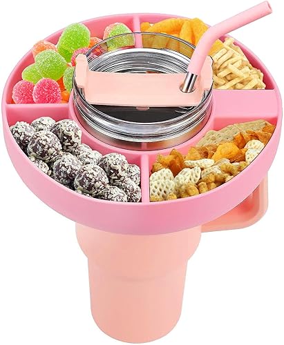 Stanley - Tazón de aperitivos para vaso Stanley de 30 onzas con asa, bandeja de silicona reutilizable para portavasos Stanley, accesorios de