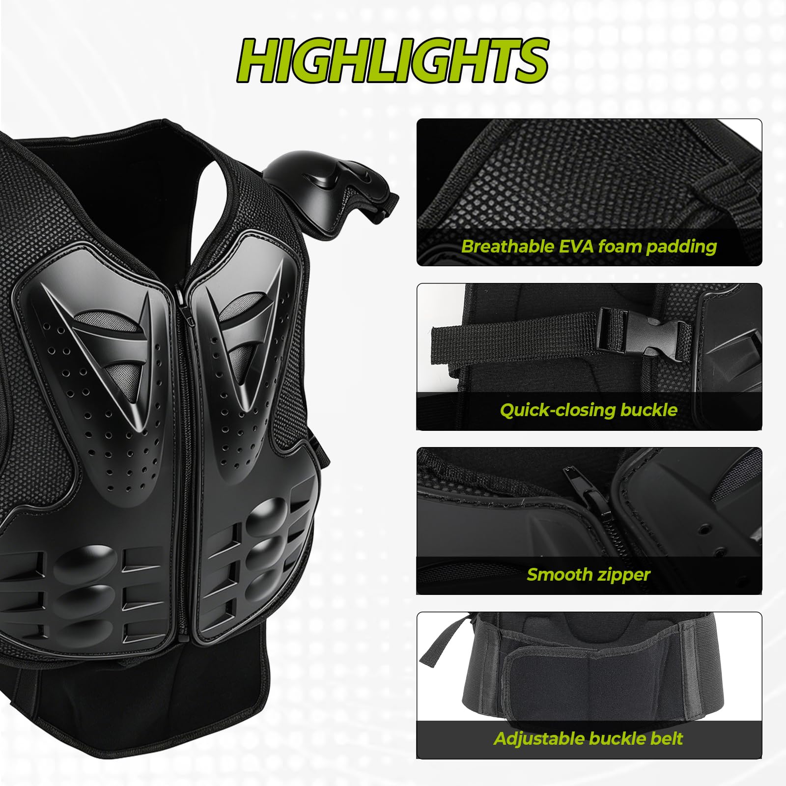 Traje de armadura corporal de motocicleta para niños, chaqueta protectora de motocicleta de 5 piezas con rodilleras, coderas, protector de pecho para ciclismo, motocross, patineta, actividades al aire