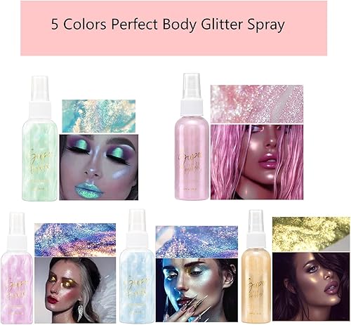 Miniatura 2 de Spray de purpurina corporal, iluminador líquido hidratante de secado rápido, no pegajoso para mujer, rostro, cabello, cuerpo brillos maquillaje