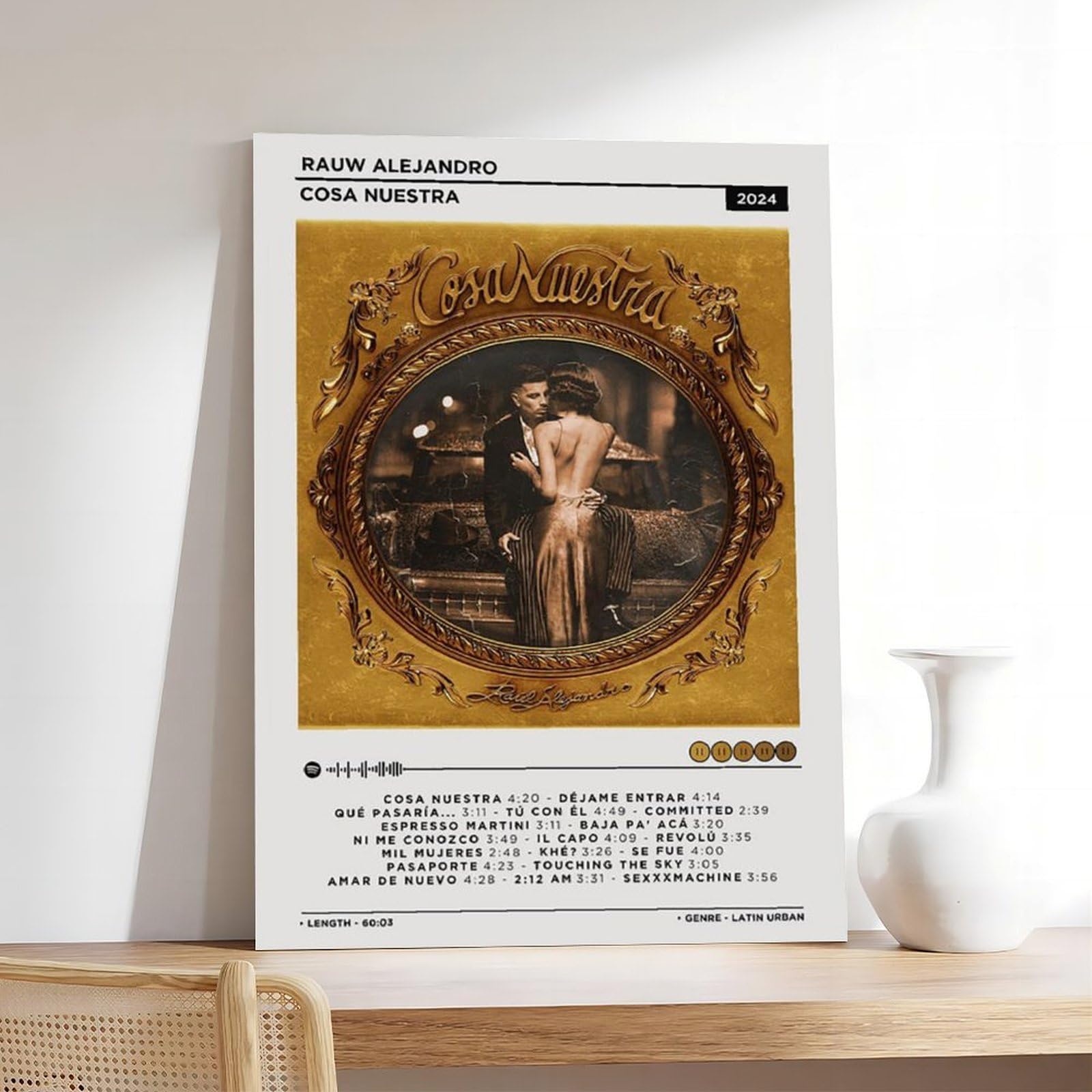 PUOGRD Rauw Alejdro - Poster su tela con copertina dell'album musicale Cosa Nuestra, decorazione per la casa, idea regalo