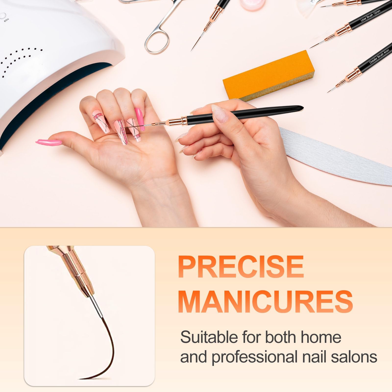 Sularpek Pincel Fino para Uñas, 5 Piezas Pinceles Uñas Gel Profesionales, Pinceles de Uñas de Detalle, Pinceles Nail Art para Casa Bricolaje de Uñas, Pintar y Decoración de Uñas (Negro)