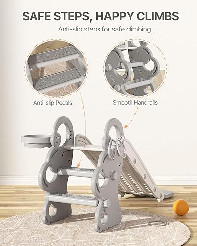 Miniatura 6 de Babytronic Tobogán para niños pequeños, juego para interiores y exteriores con aro de baloncesto y lanzamiento de anillo, tobogán plegable de