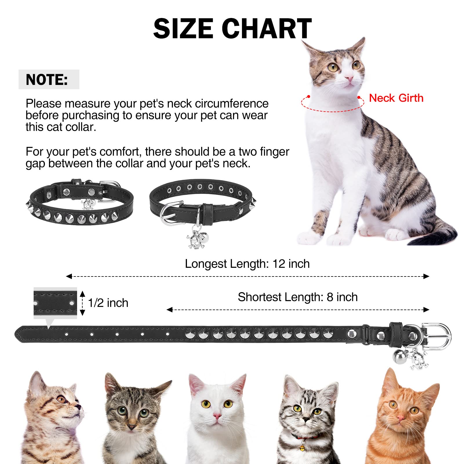 DILLYBUD Leather Cat Collars for Boy Girl Cats with Bell and Safety Elastic Belt - Image 2