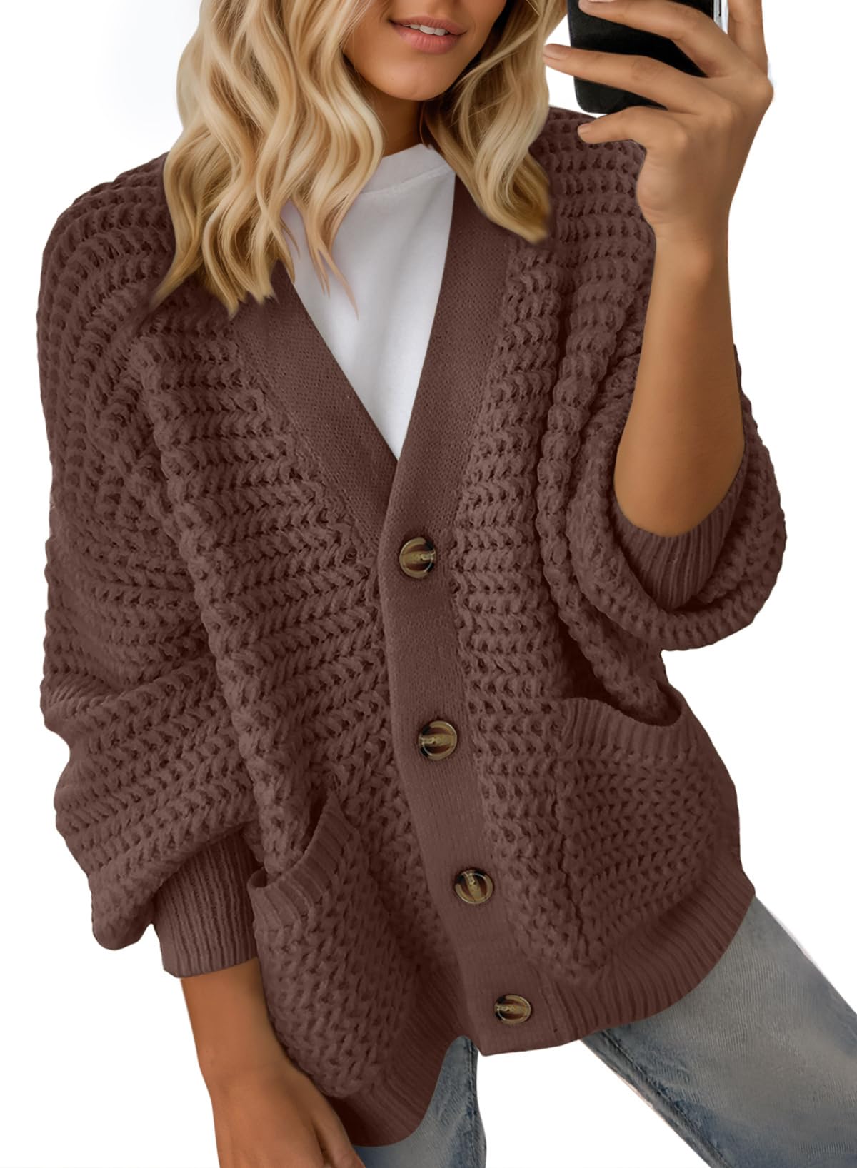 Dokotoo Womens 2025 Fashion Casual Open Front Long Sleeve Chunky Knit Cardigans Sweaters Outerwear Coats