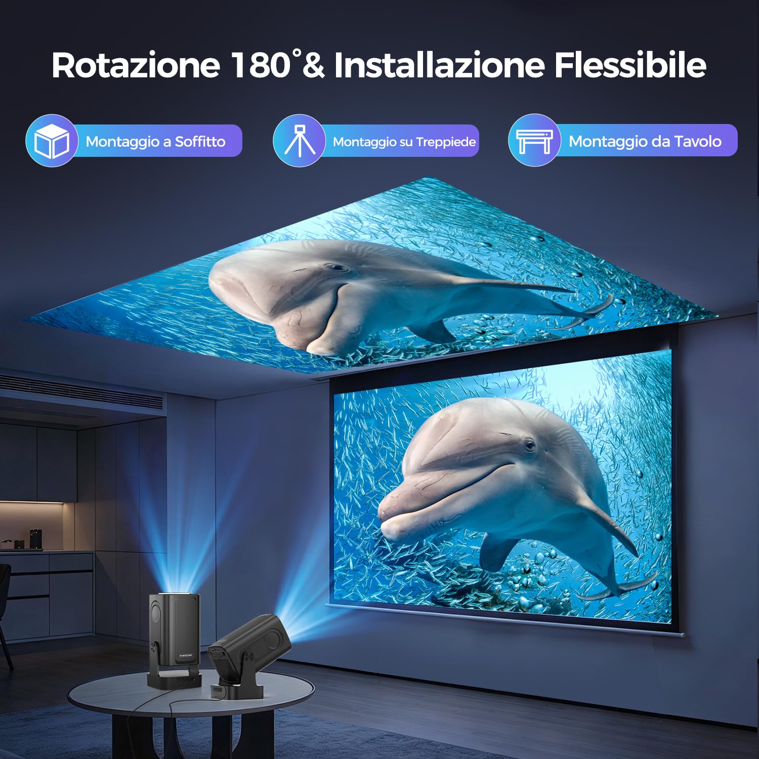 Alwtniet Proiettore 4K 1080P Portatile Android WiFi 6 BT 5.4 260ANSI HY310 Mini Projector HDMI USB