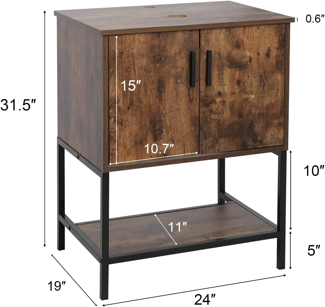 eclife 24" Bathroom Vanity Sink Combo Modern Metal Stand Cabinet W/Bottom Shelf Blue Boat Vessel Sink & Water Save Faucet & Pop Up Drain, Rustic Brown (A29BU)