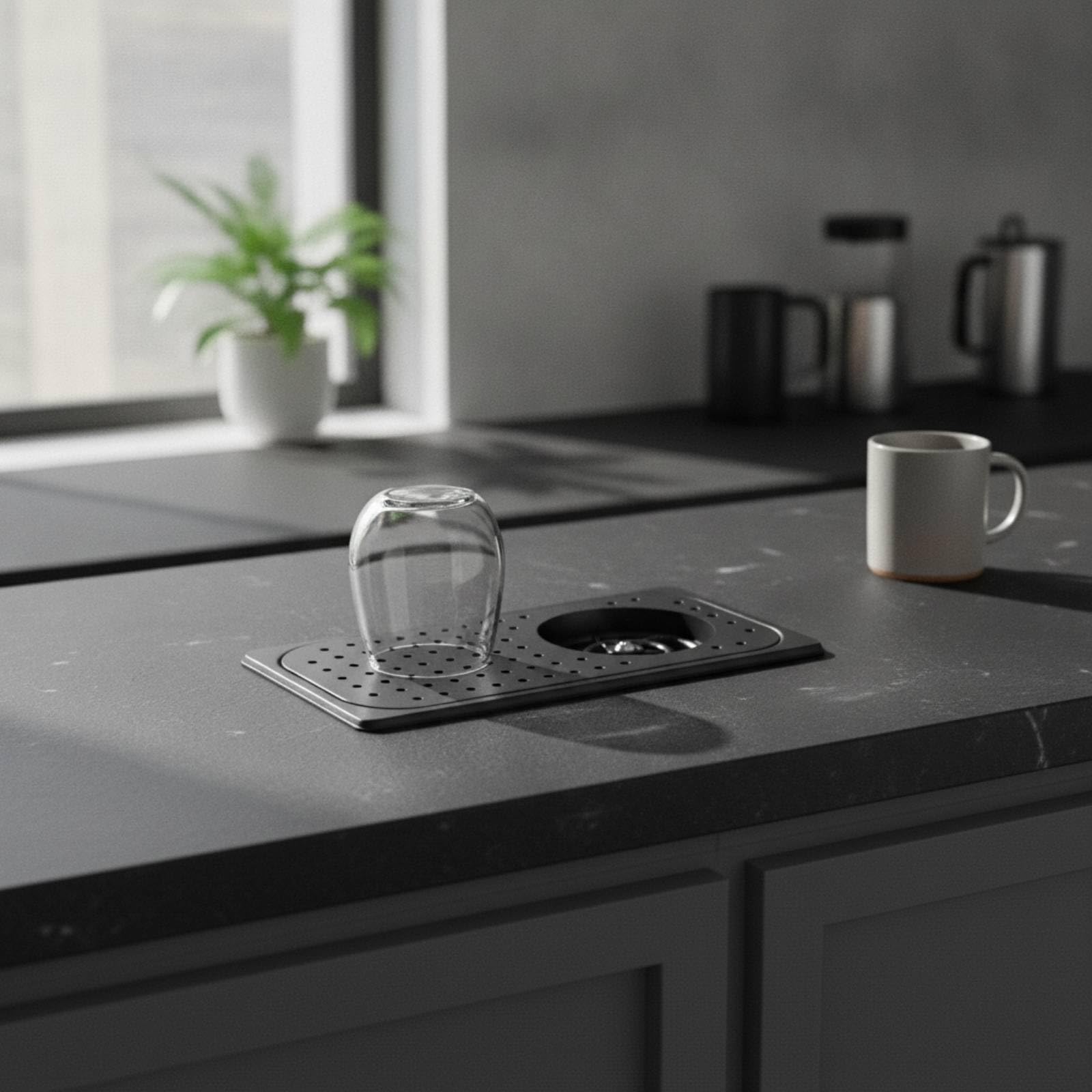 Colcolo Lavavajillas de Barra para Vasos Copas Tazas Vidrios con Chorro Concentrado Eliminación de Encastre de Mostrador Bordes Redondeados Escurreaguas, Plateado, Grande