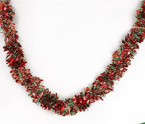 Guirnalda de oropel rojo y verde de 59 pies, guirnalda metálica de oropel de Navidad, guirnalda metálica para árbol de Navidad, oropel con purpurina