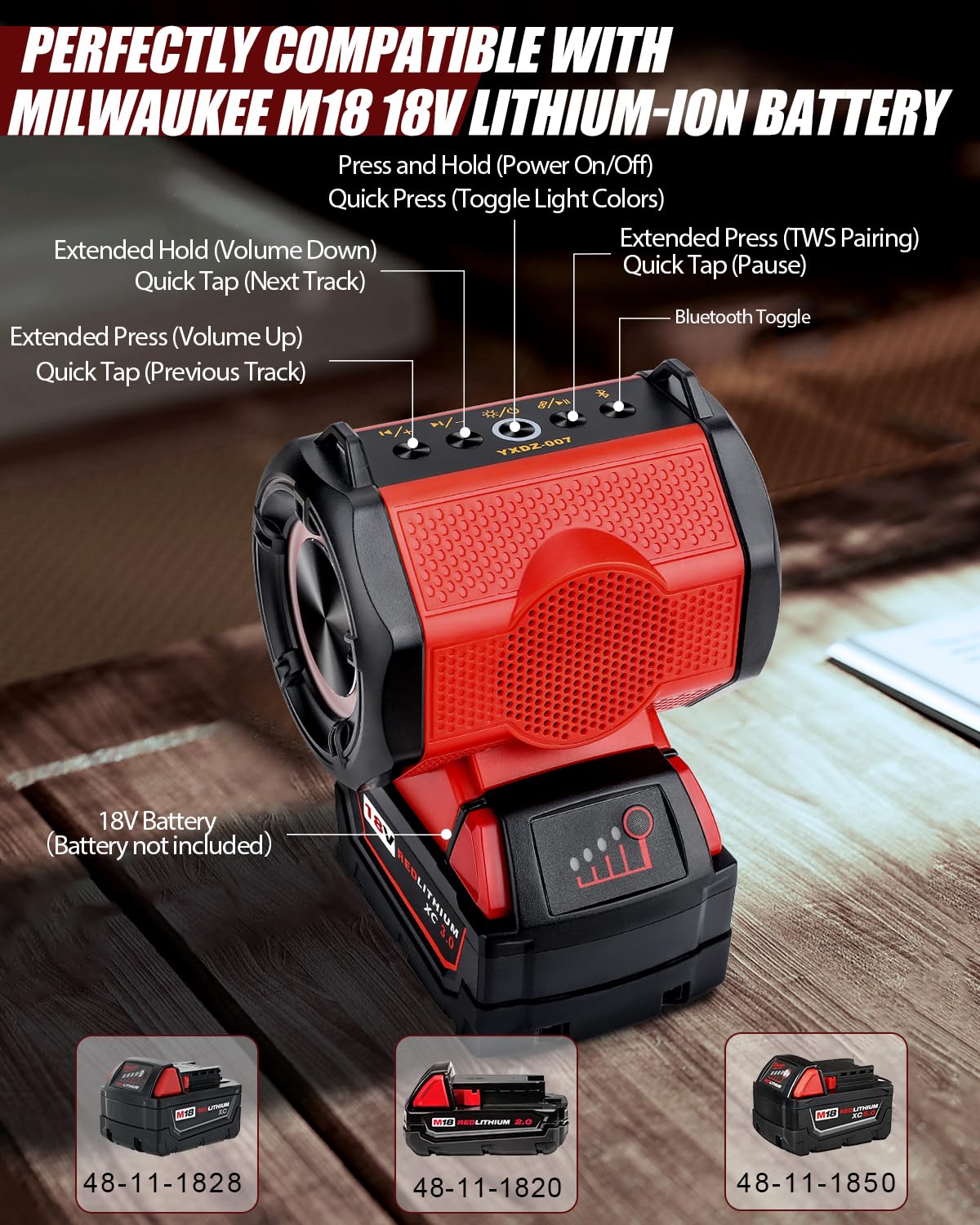 Taingwei Bluetooth Speaker for Milwaukee M18 18v Battery,30W Cordless Small Speaker for Jobsites, Home and Party (Battery not included)
